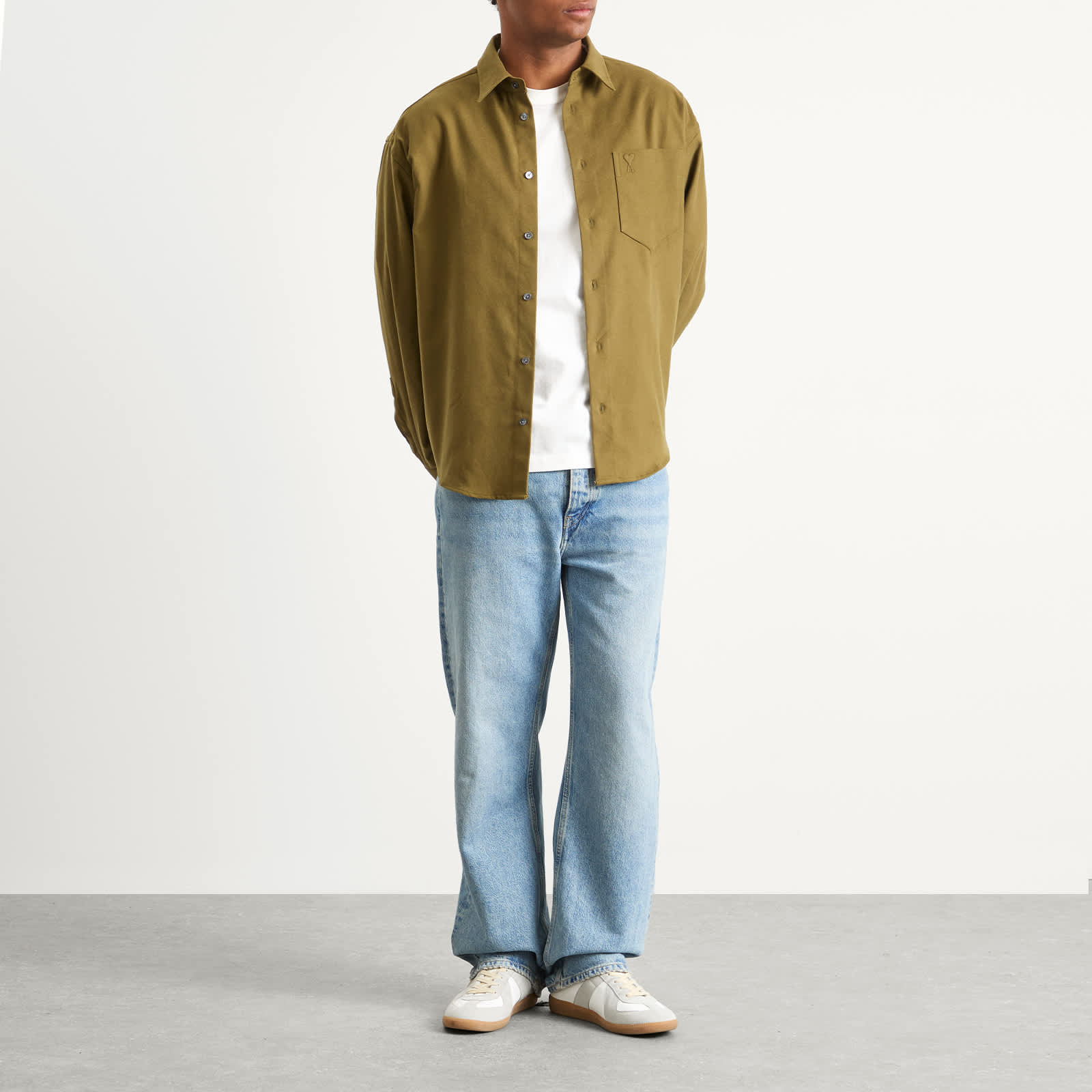 AMI Paris Brushed Cotton Oxford Boxy Shirt - Bronze