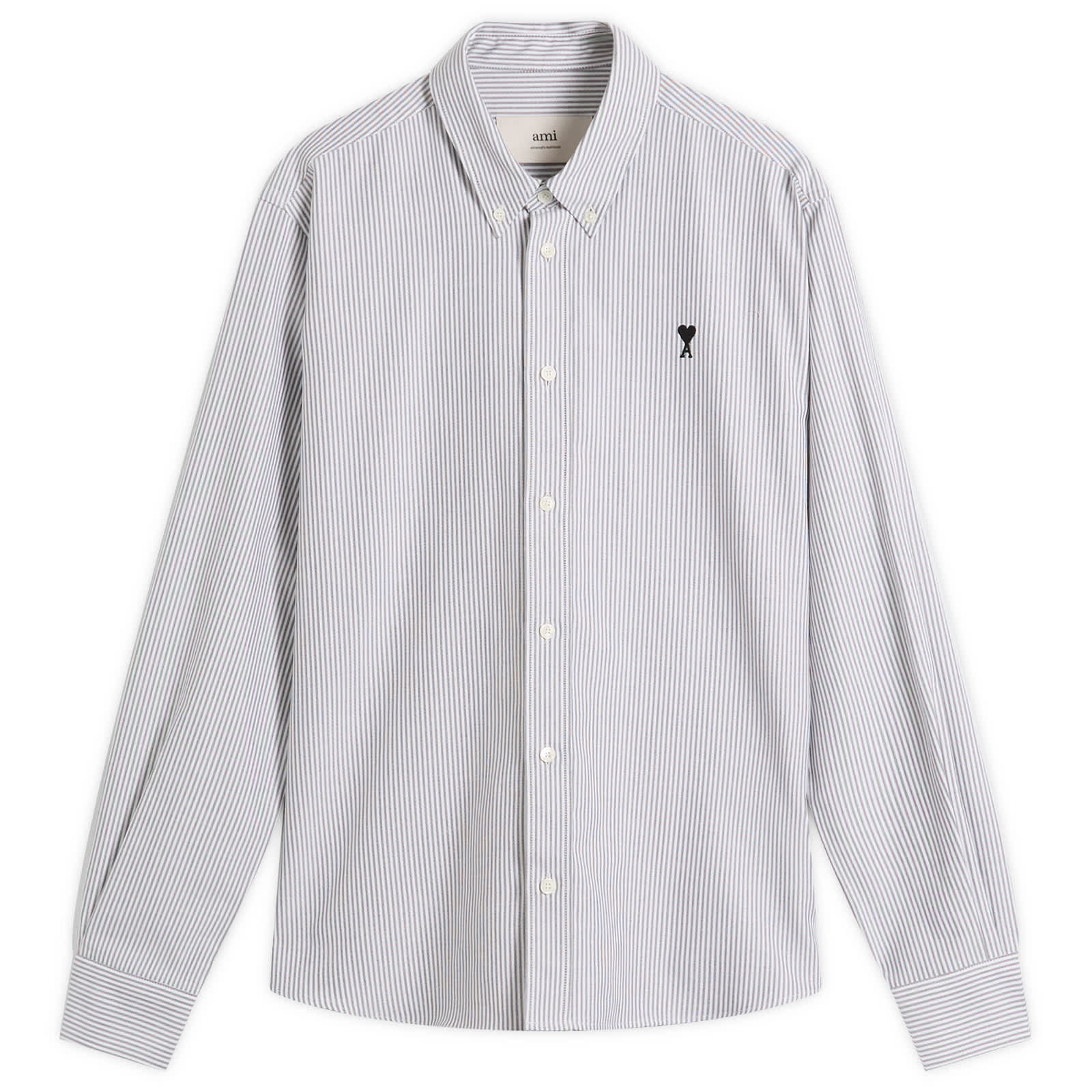 AMI Paris Striped Cotton Oxford Classic Shirt - Noir / Blanc Naturel