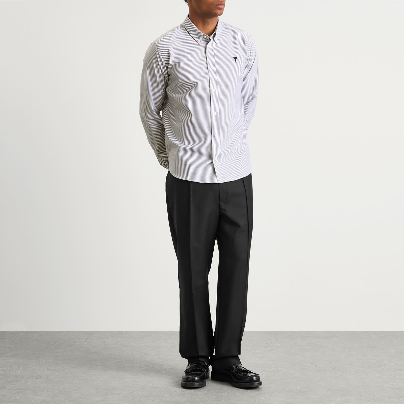 AMI Paris Striped Cotton Oxford Classic Shirt - Noir / Blanc Naturel