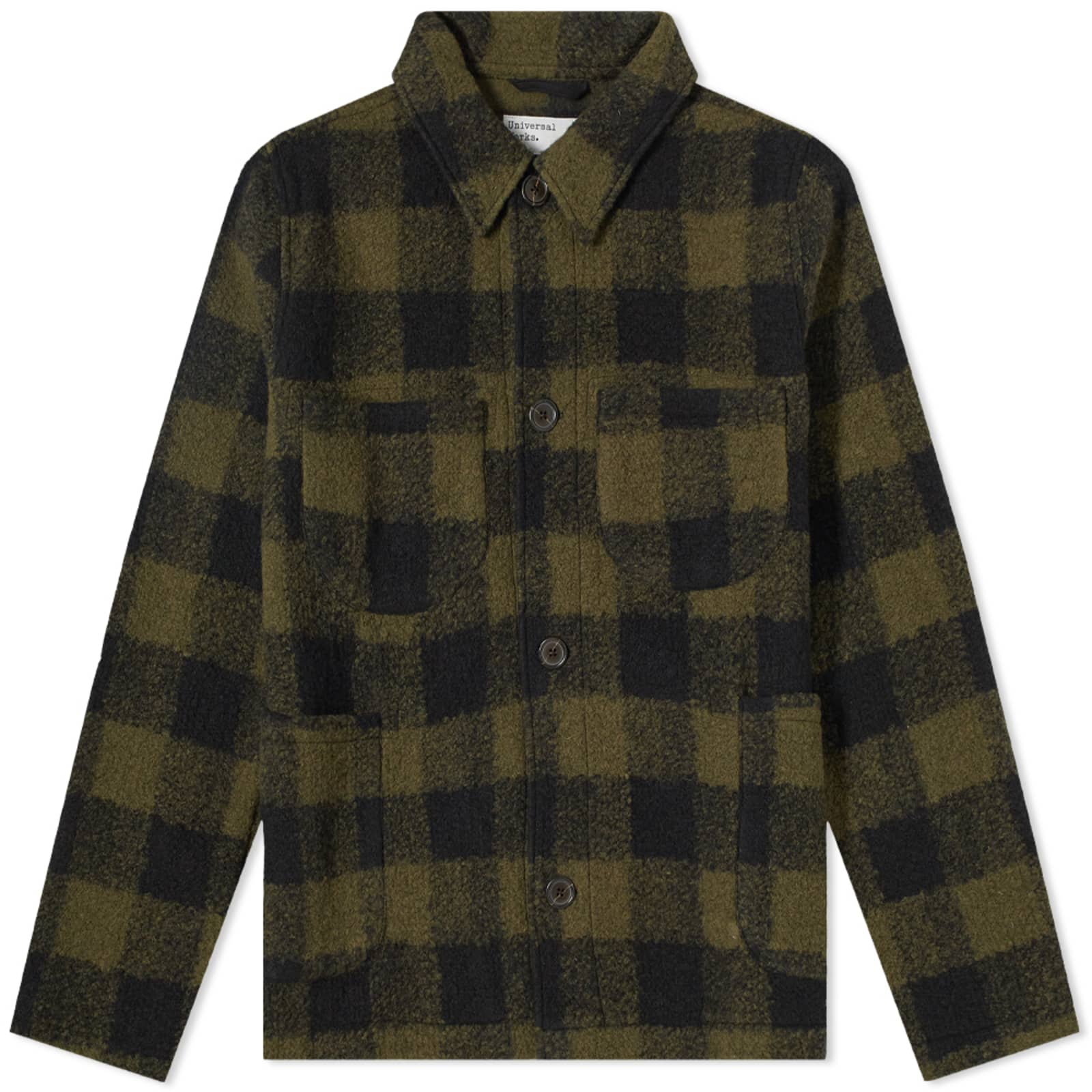 Universal Works Check Wool Fleece Lumber Jacket Olive END.