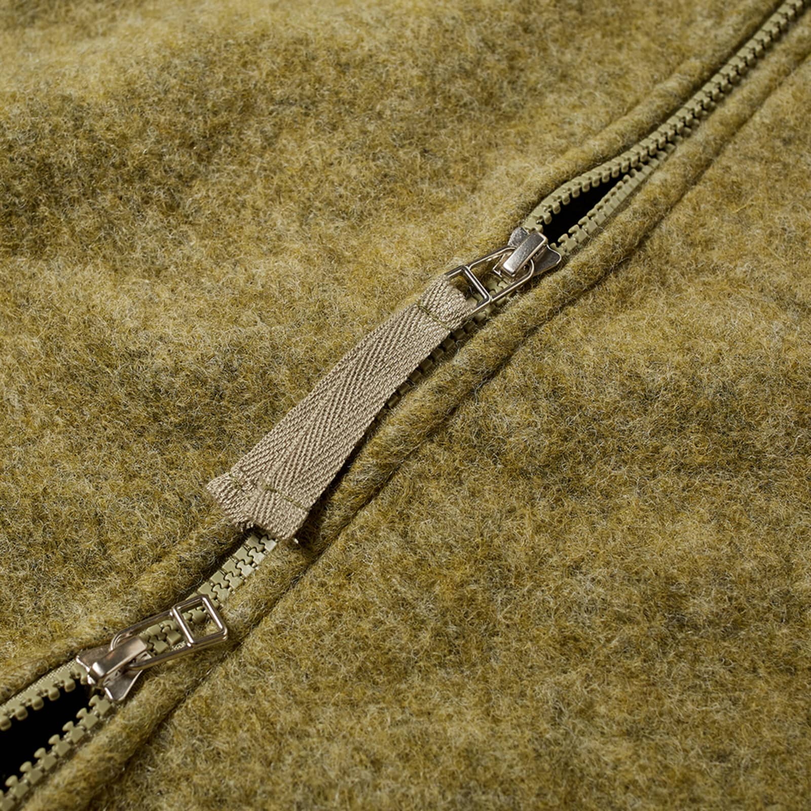 Universal Works Zip Wool Fleece Waistcoat Light Olive END.