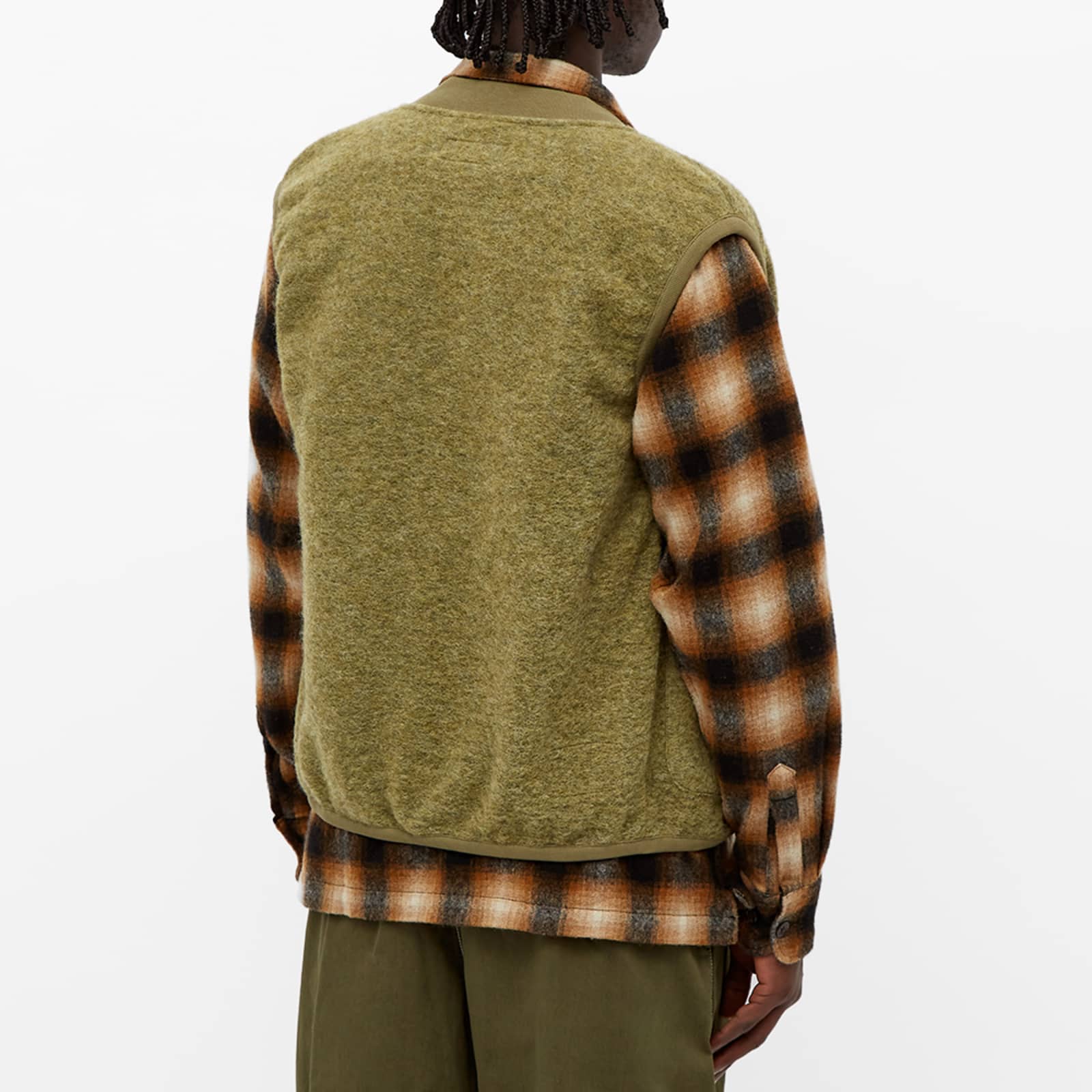 Universal Works Zip Wool Fleece Waistcoat Light Olive END.