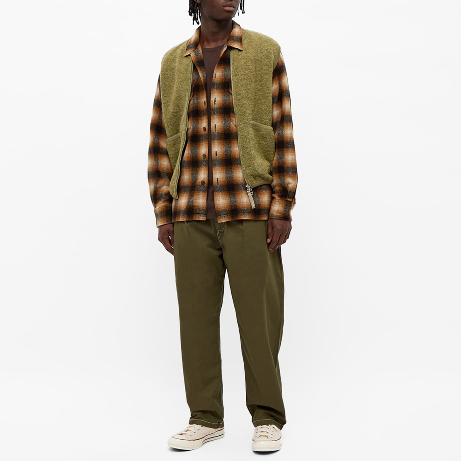 Universal Works Zip Wool Fleece Waistcoat Light Olive END.