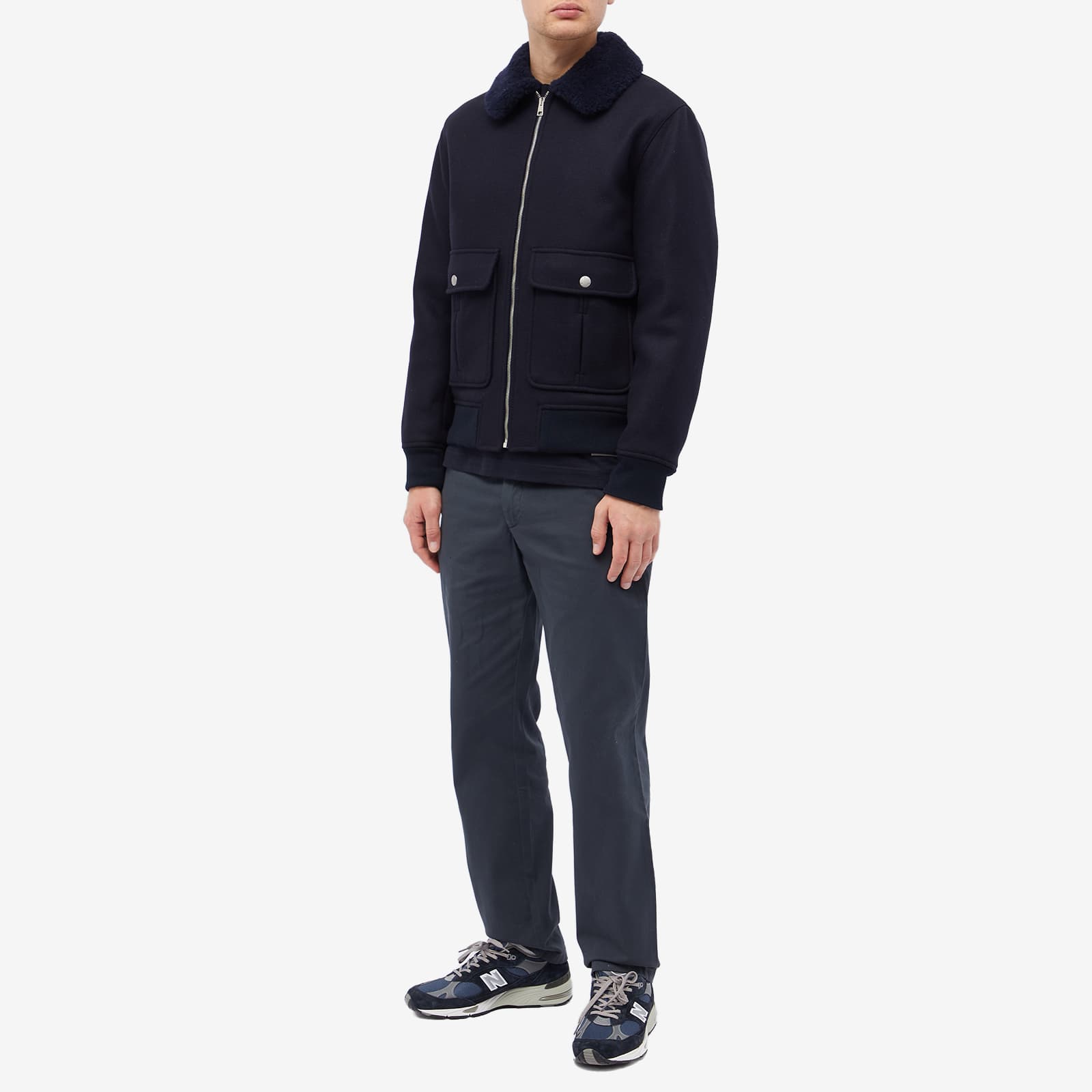 A.P.C. Ben Faux Fur Collar Jacket Dark Navy END.