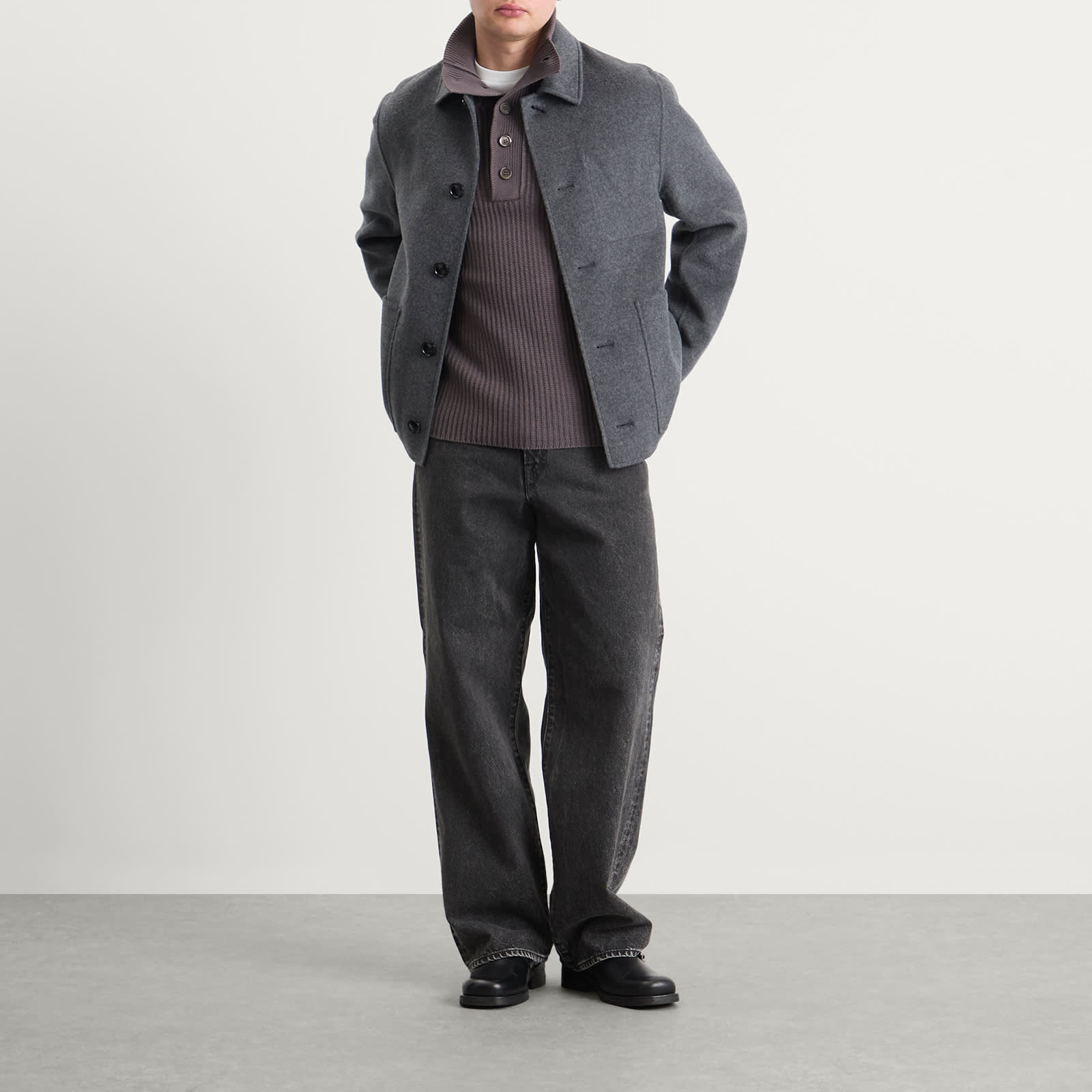 AMI Paris Double Faced Wool Cashmere Ball Jacket - Gris Chine