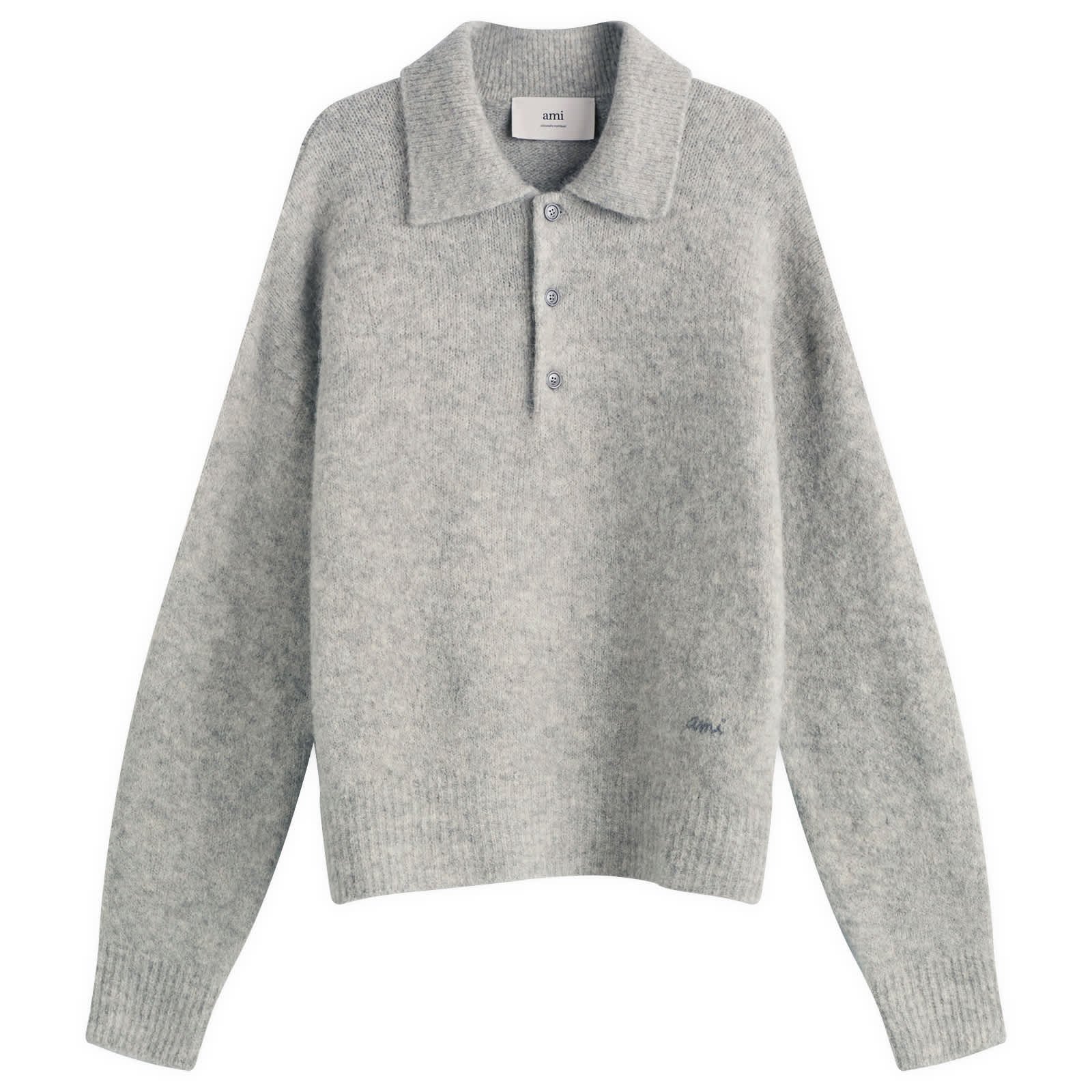 AMI Paris Wool And Alpaca Knit Knitted Polo - Gris