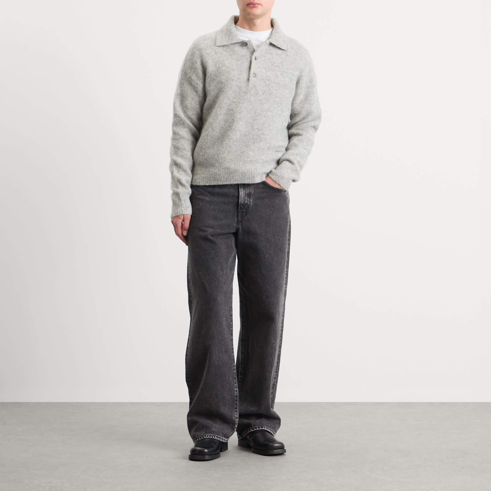 AMI Paris Wool And Alpaca Knit Knitted Polo - Gris
