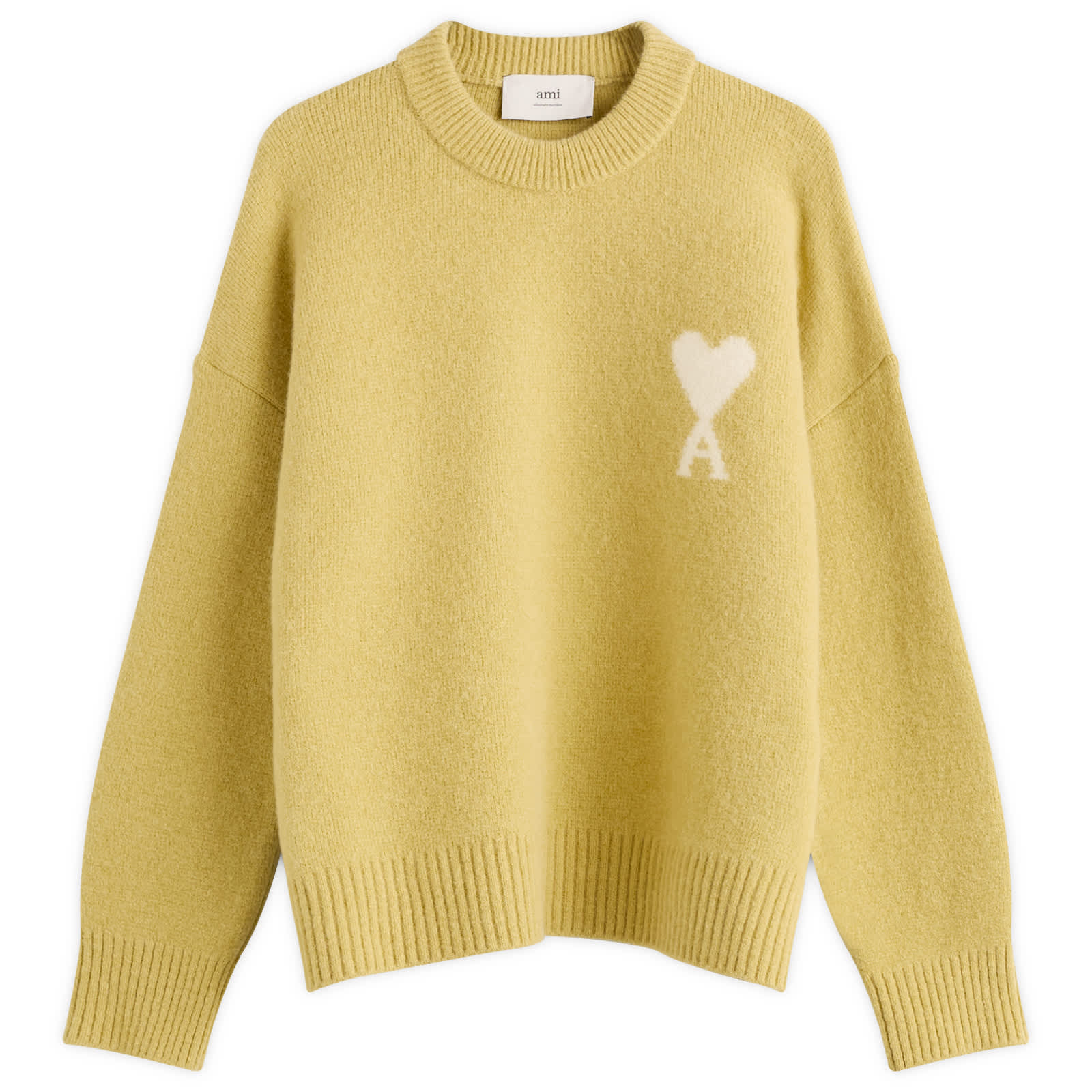 AMI Paris Alpaca Knit ADC Crew Neck Jumper - Anis/Ecru