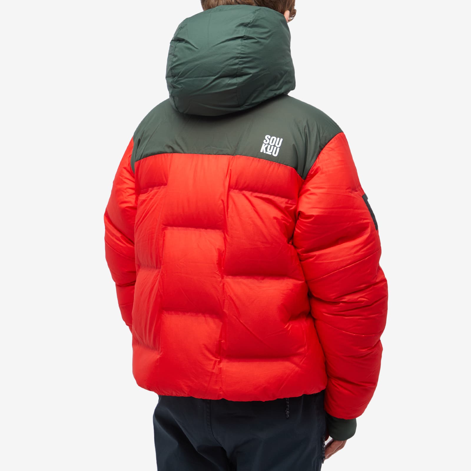 The North Face x Undercover Soukuu Cloud Down Nupste Jacket - High Risk Red & Dark Cedar Green