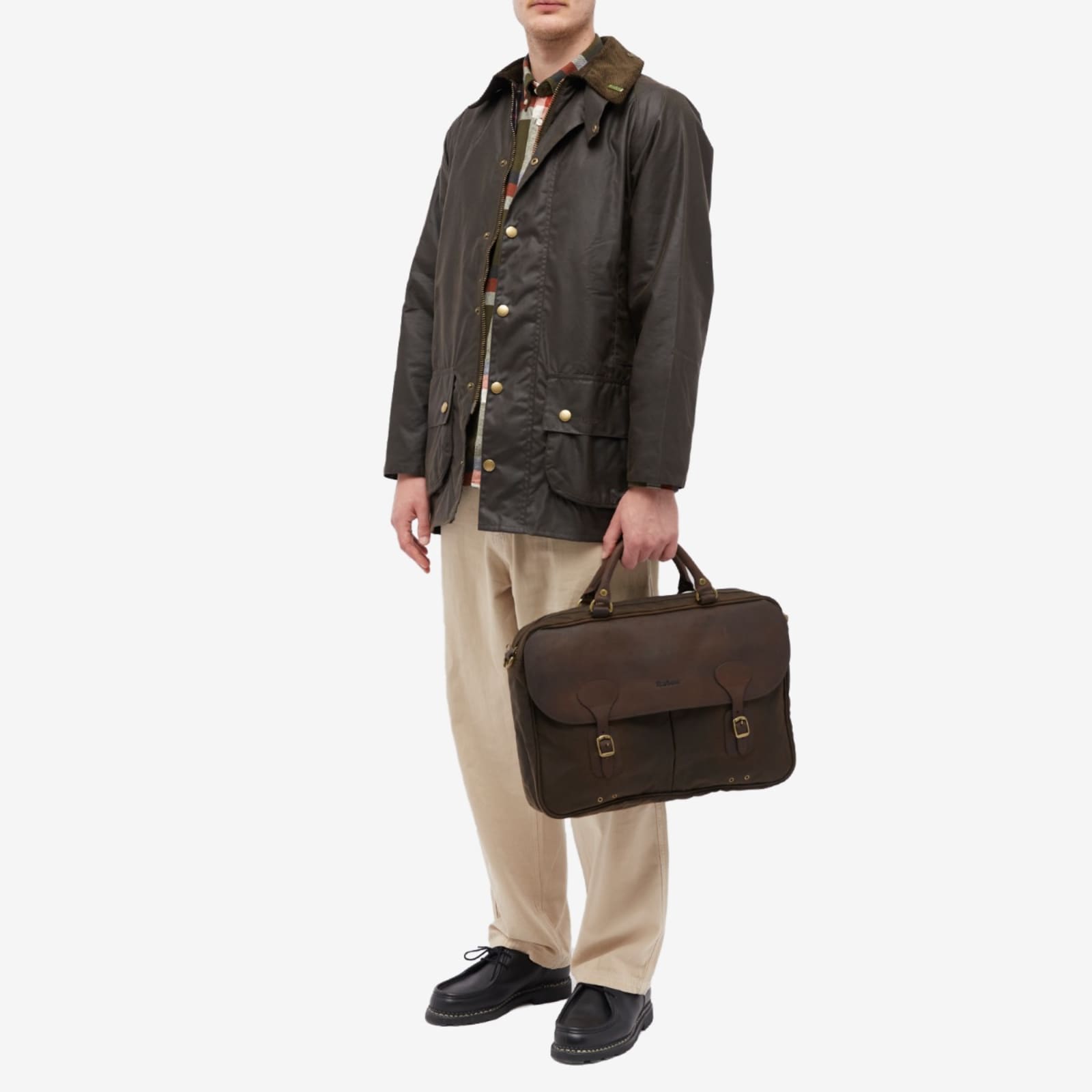 Barbour Wax Leather Briefcase Olive END.