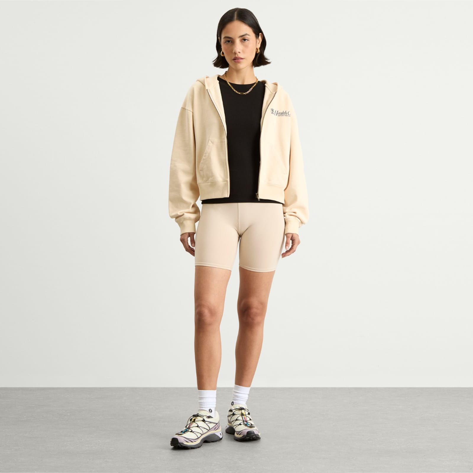 Sporty & Rich Lion Health Cropped Zip Hoodie