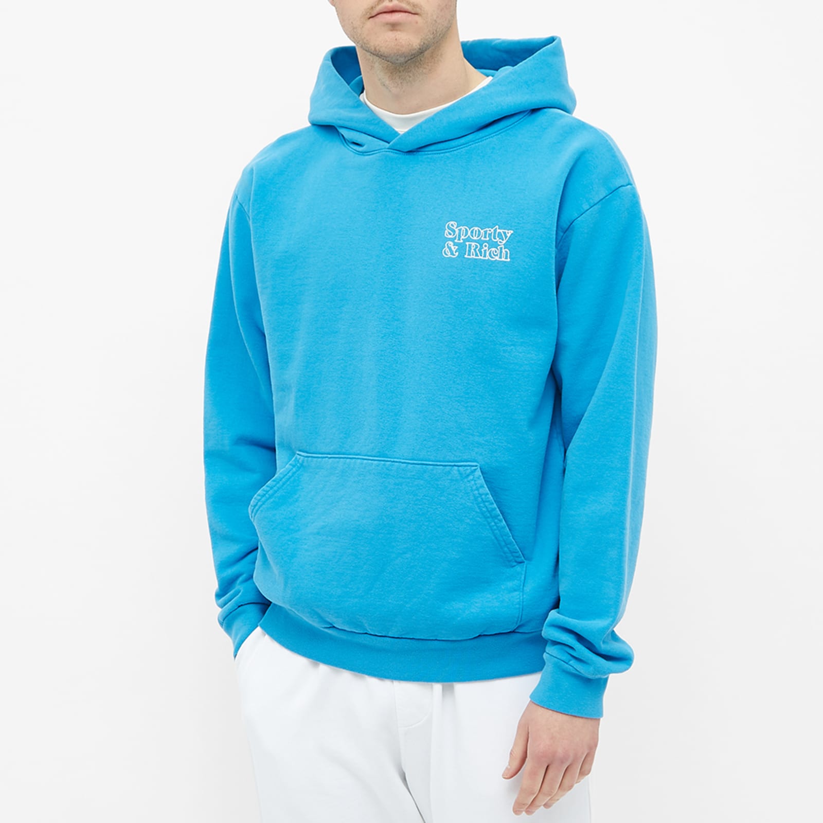 Sporty & Rich Fun Logo Hoodie - Ocean Blue & White