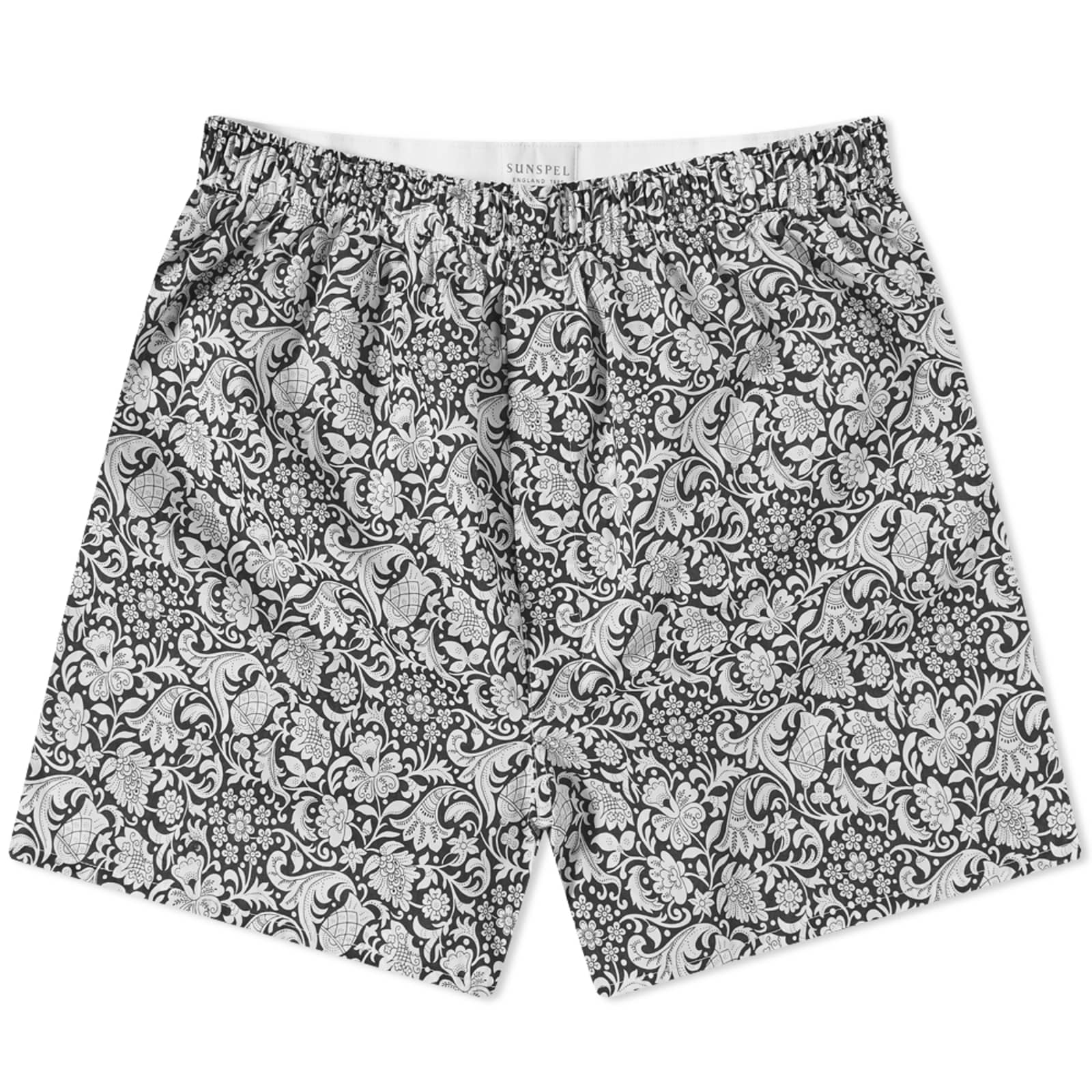 Sunspel Liberty Printed Boxer Shorts - Mono Floral White Black