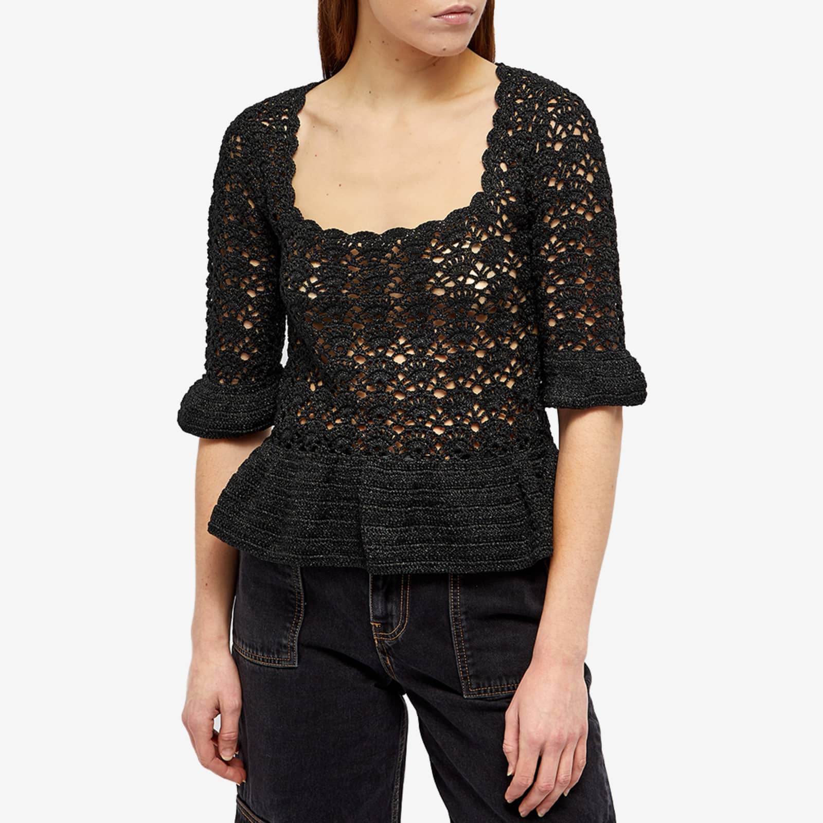 GANNI Crochet Knit Top Black END. (KR)