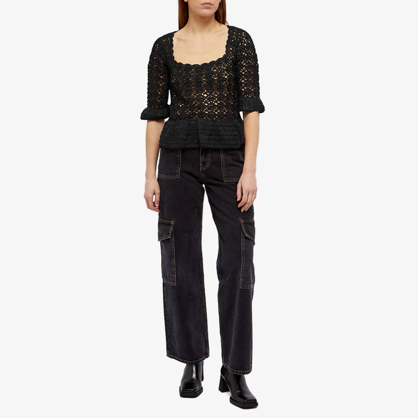 GANNI Crochet Knit Top Black END. (UK)