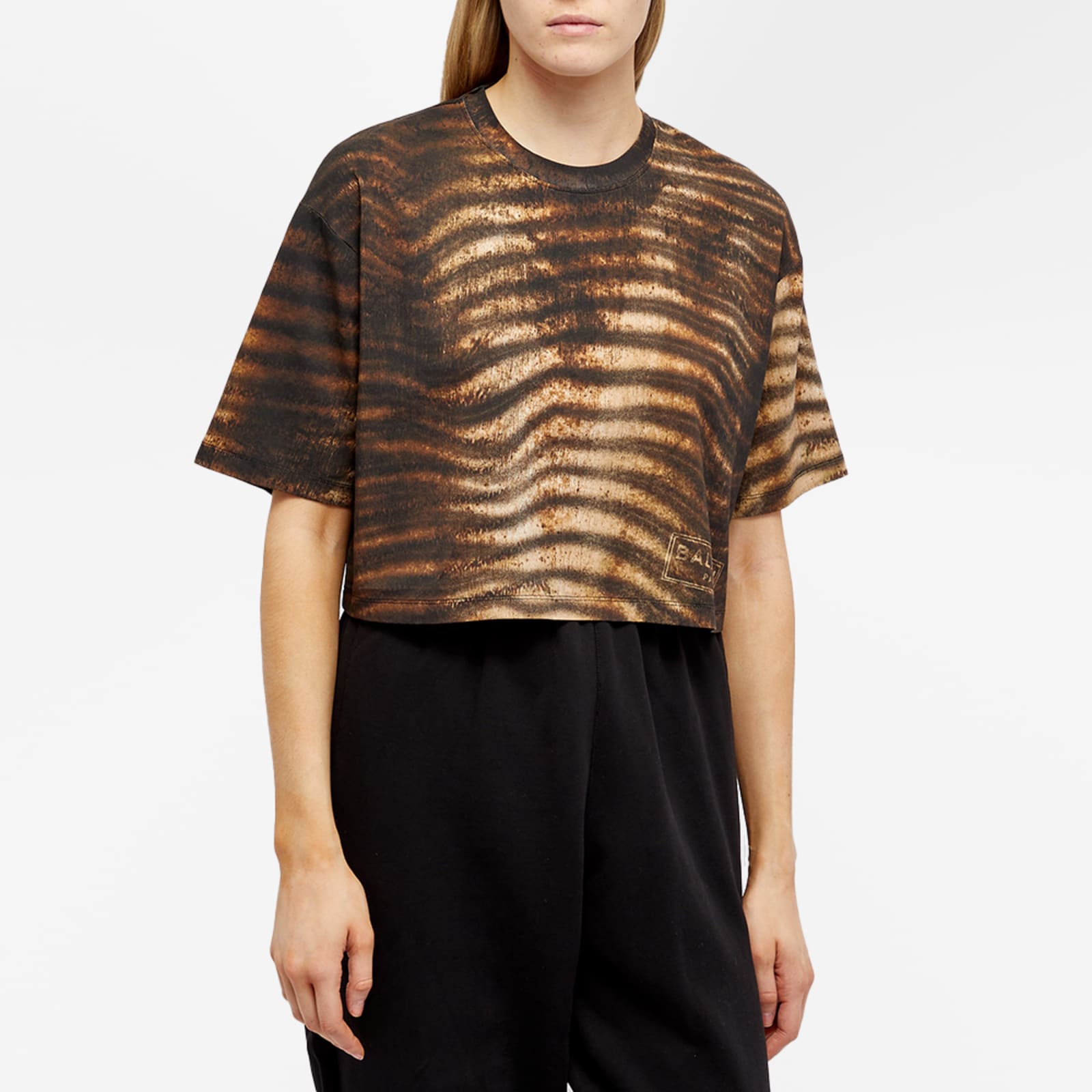 Balmain All Over Zebra Printed Cropped TShirt Brown END. (US)