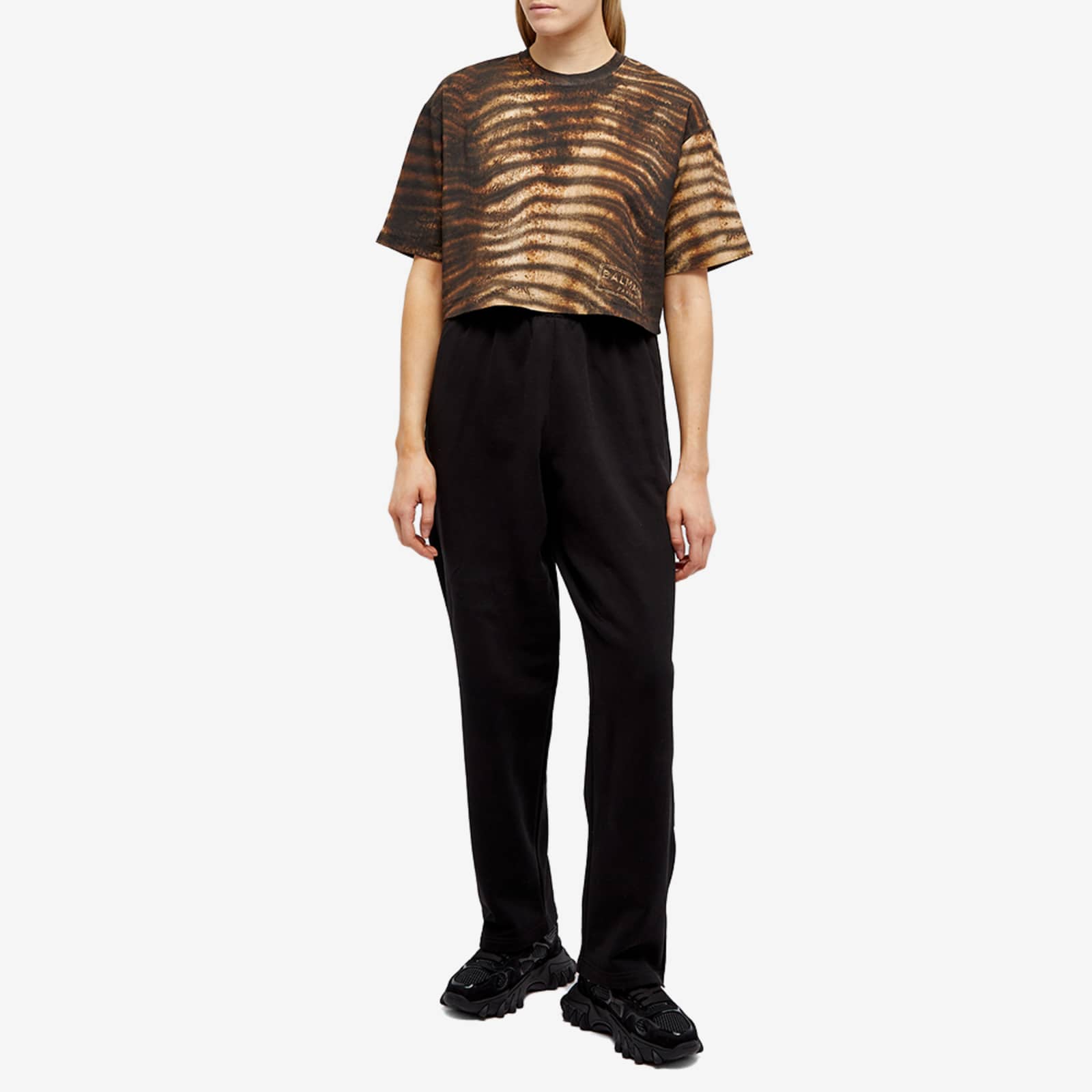 Balmain All Over Zebra Printed Cropped TShirt Brown END. (US)