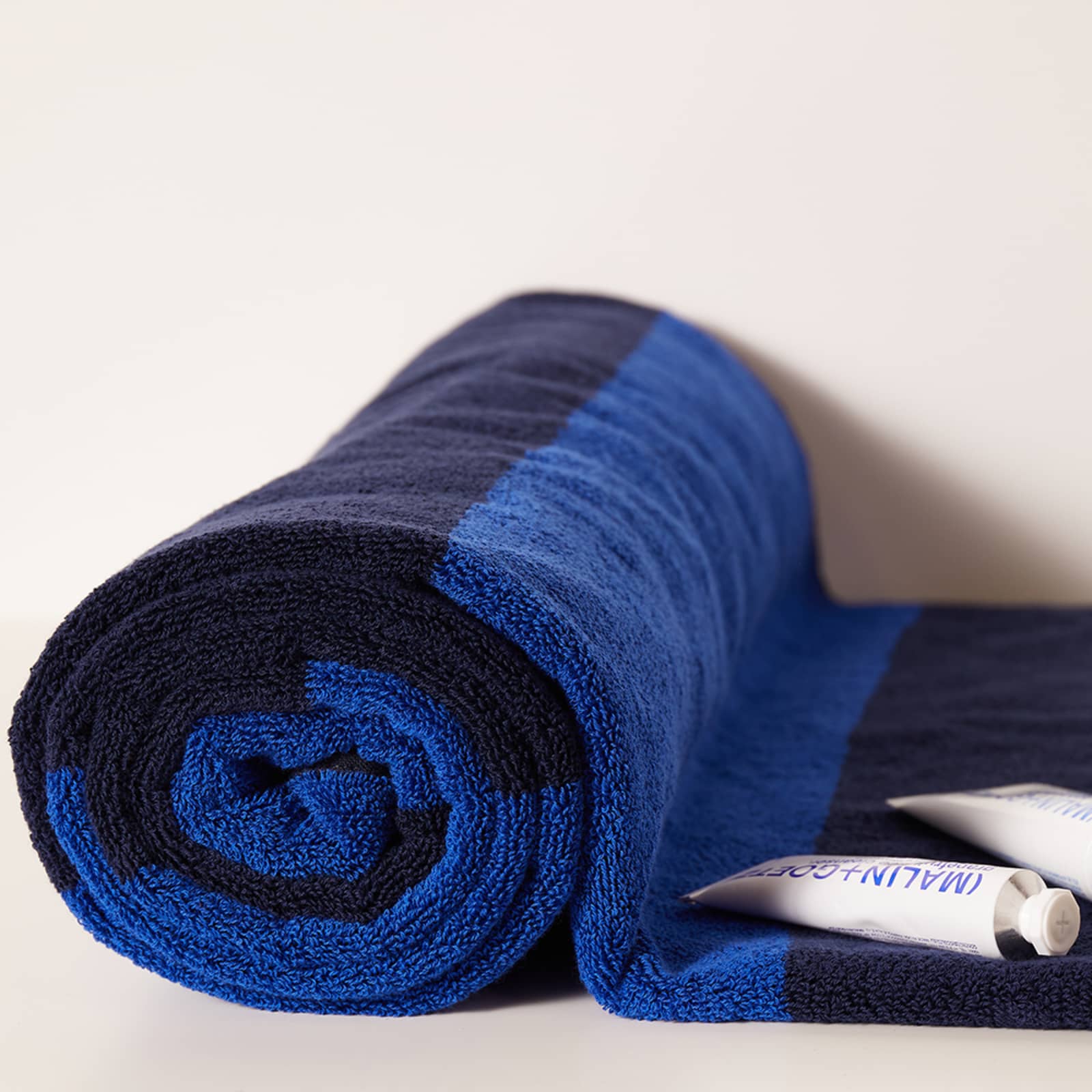 Tekla Fabrics Beach Towel Navy Block Stripe END.
