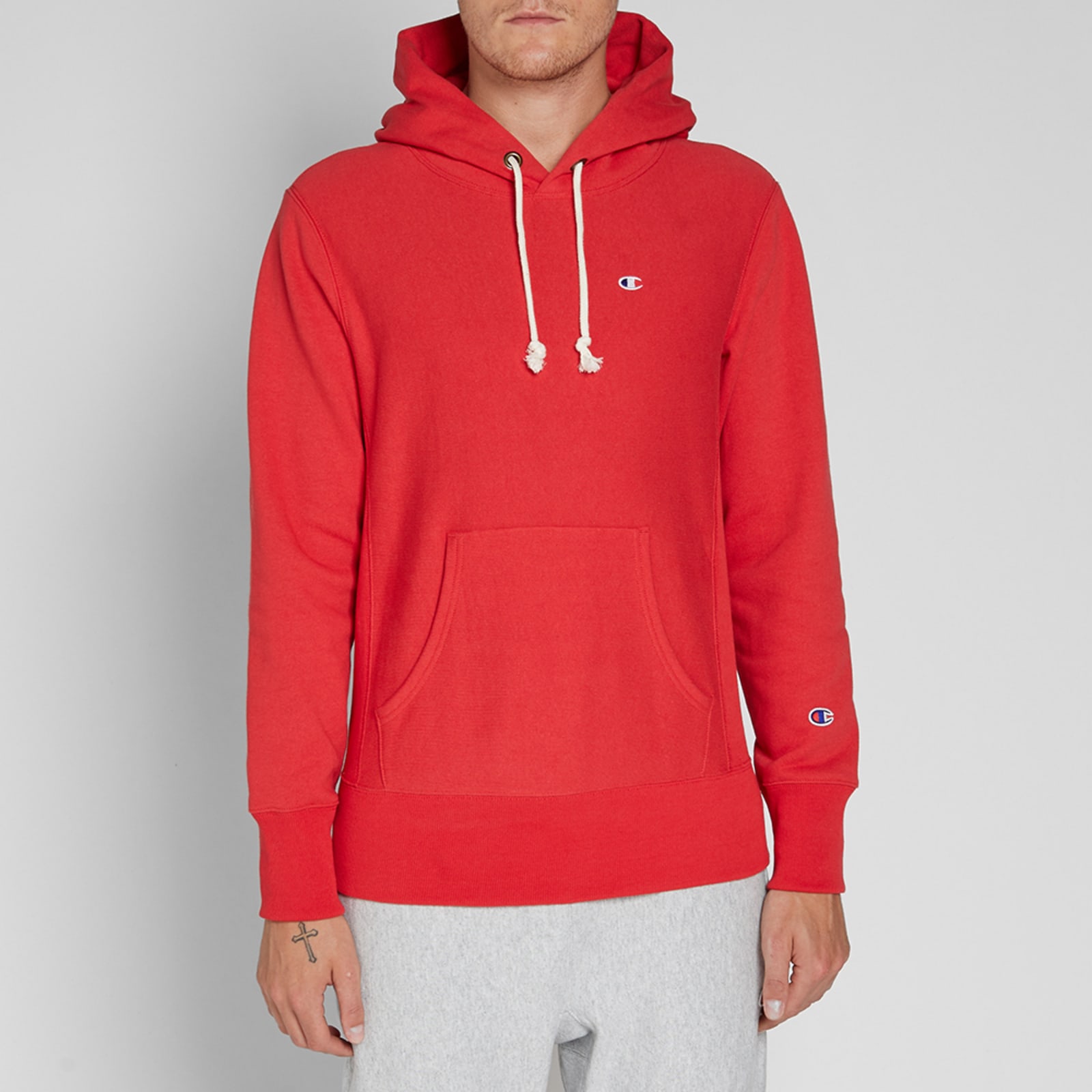 Red reverse weave champion hoodie clearance