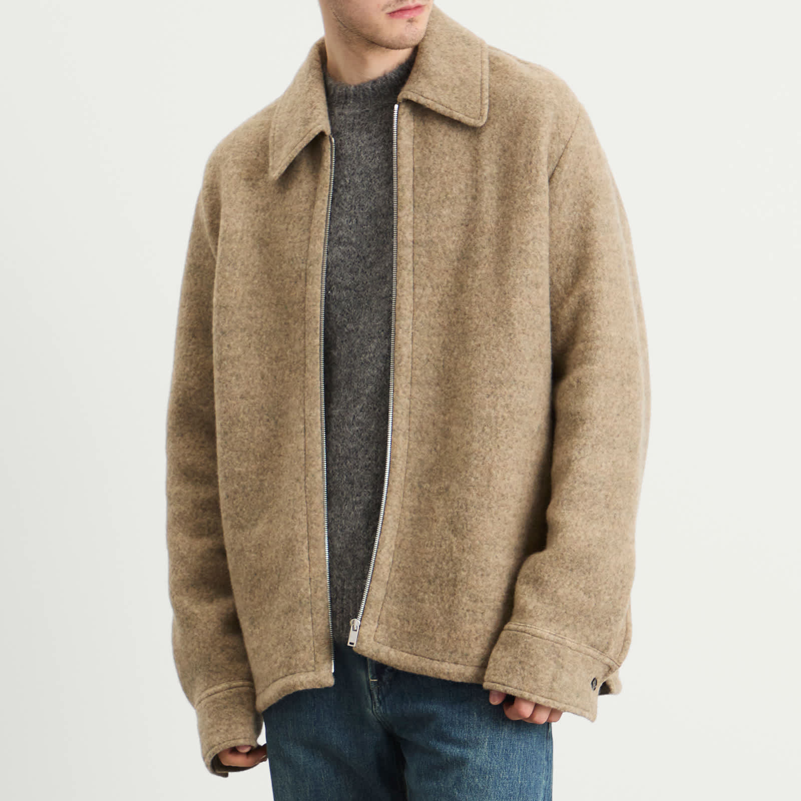 Jil Sander Felted Wool Melange Zip Up