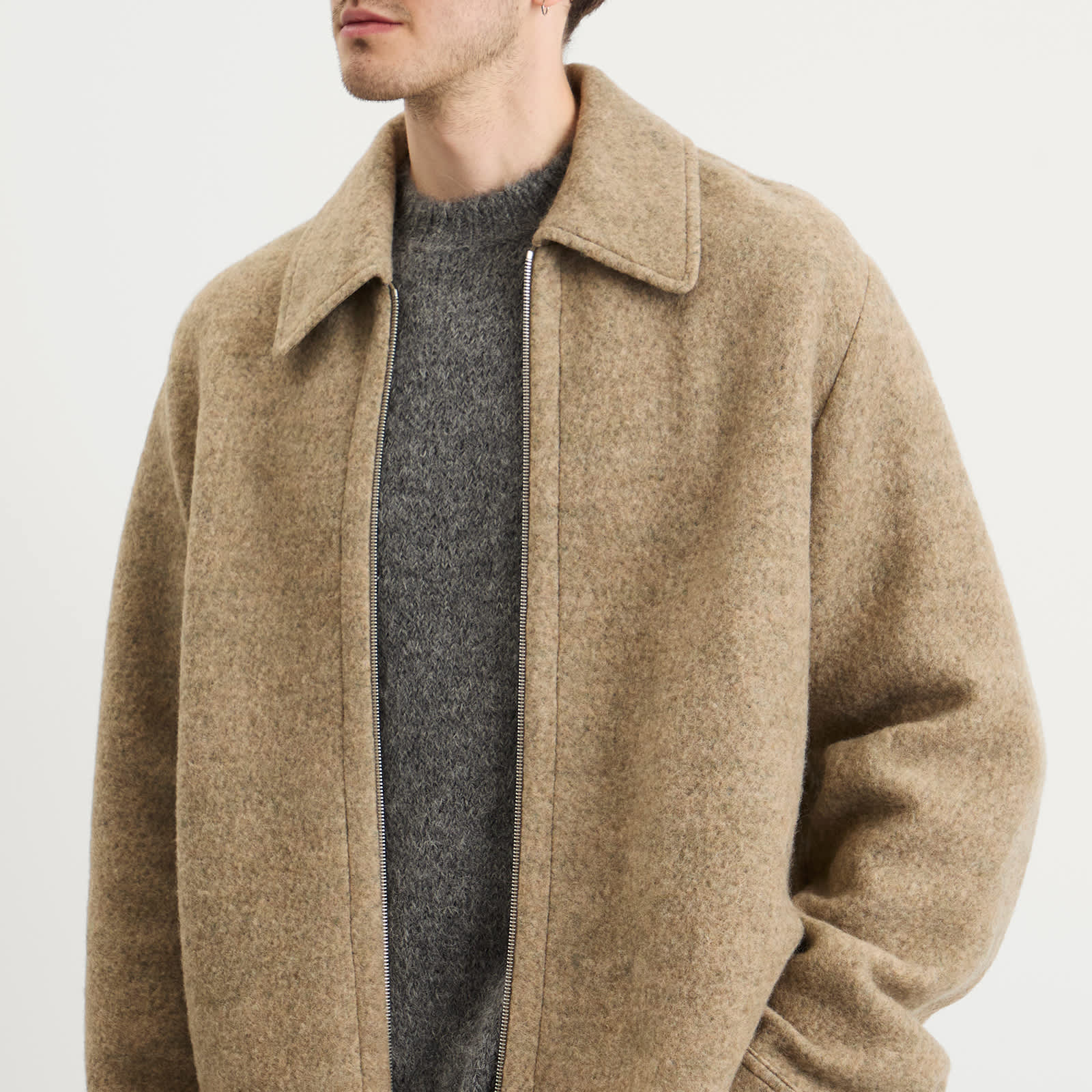 Jil Sander Felted Wool Melange Zip Up