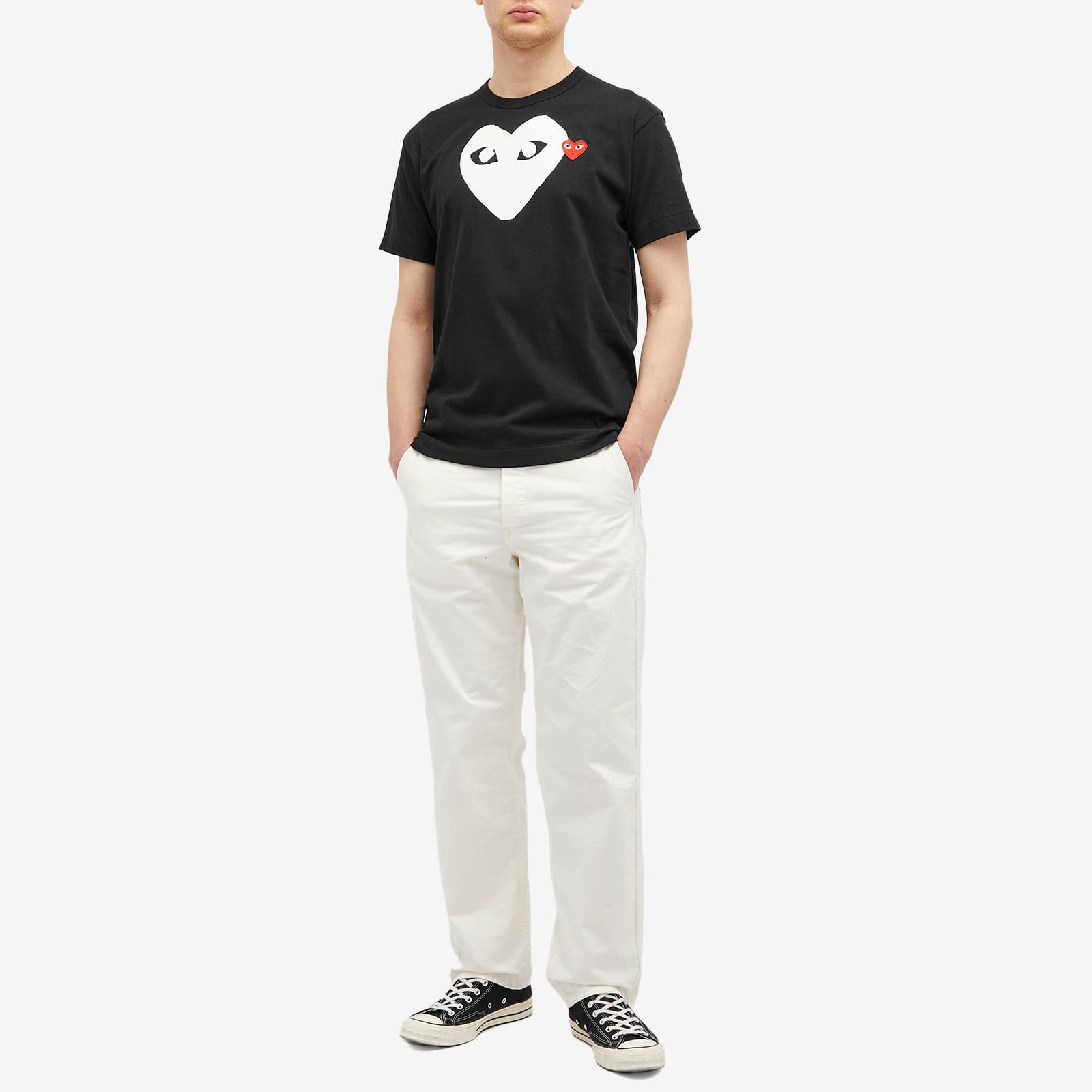 Comme des Garçons Play Double Heart Logo T-Shirt - Black, White & Red
