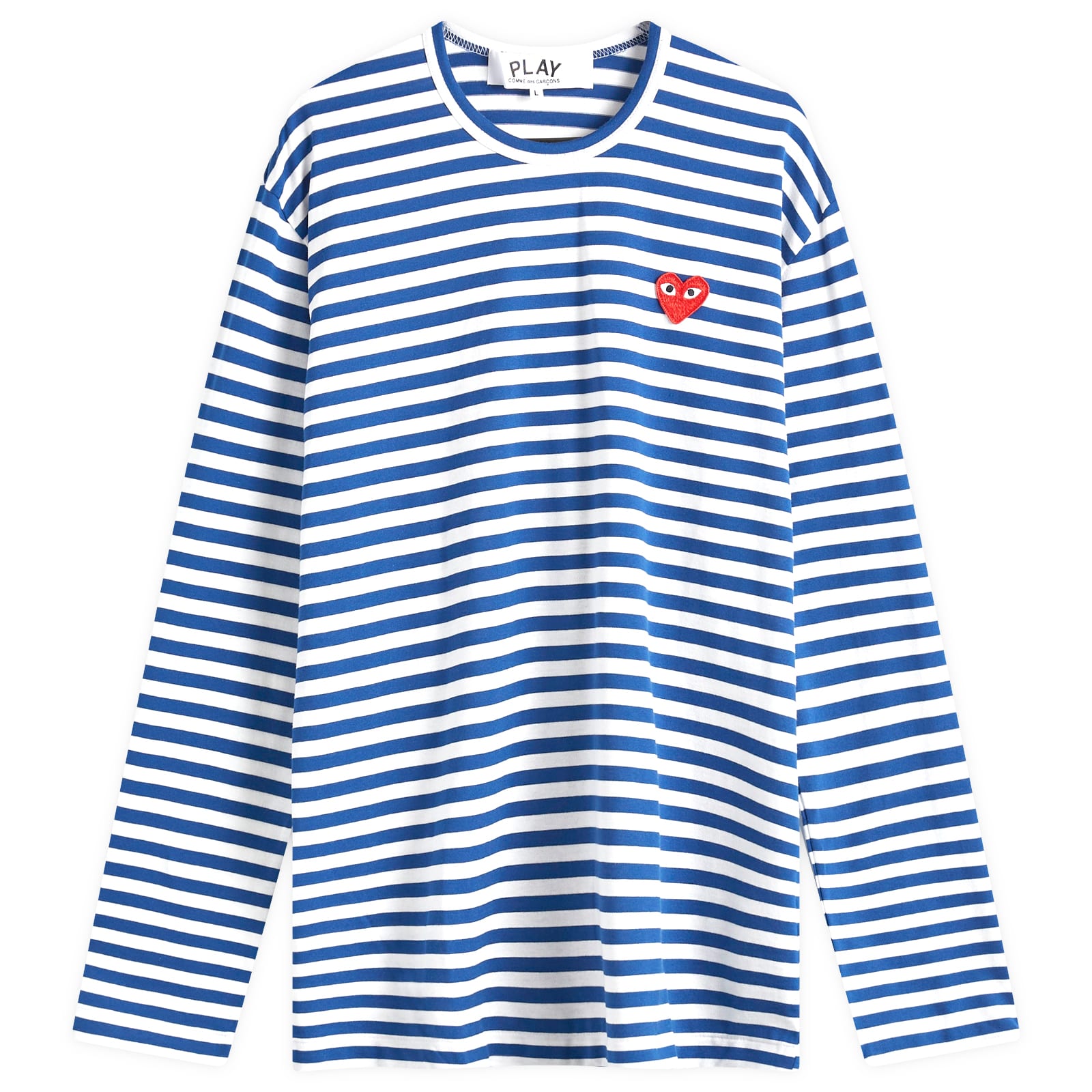 Comme des Garçons Play Long Sleeve Heart Logo Stripe T-Shirt - Navy & White