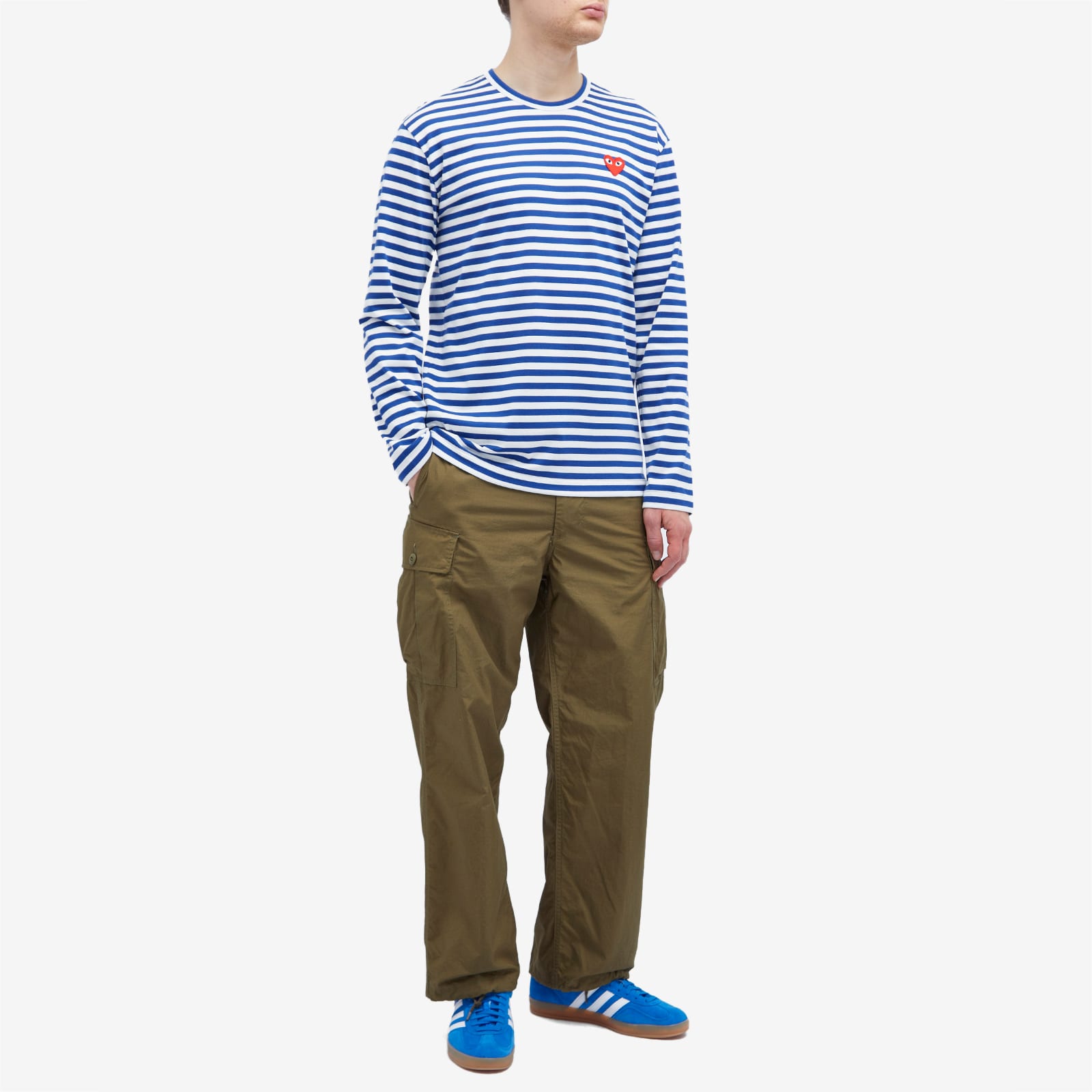 Comme des Garçons Play Long Sleeve Heart Logo Stripe T-Shirt - Navy & White