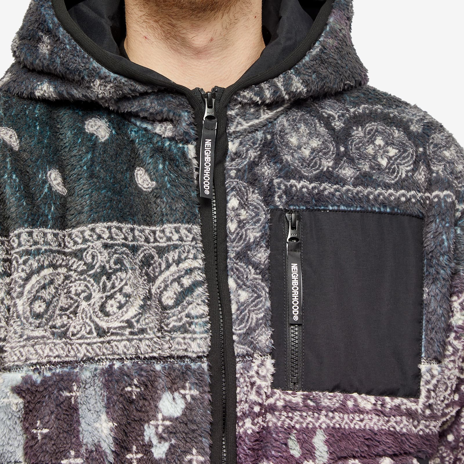 Neighborhood Bandana Pattern Fleece Jacket - Black