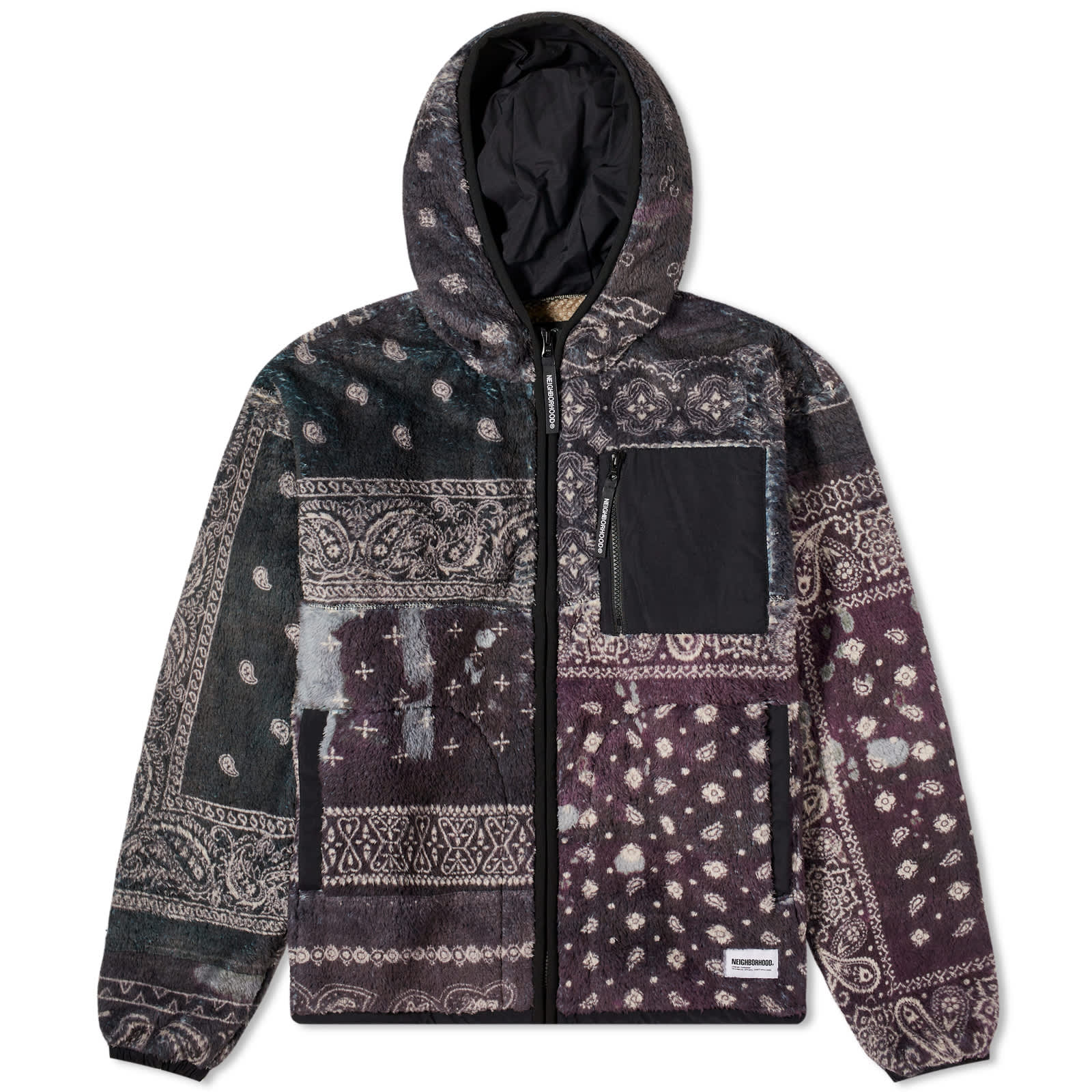 Neighborhood Bandana Pattern Fleece Jacket - Black