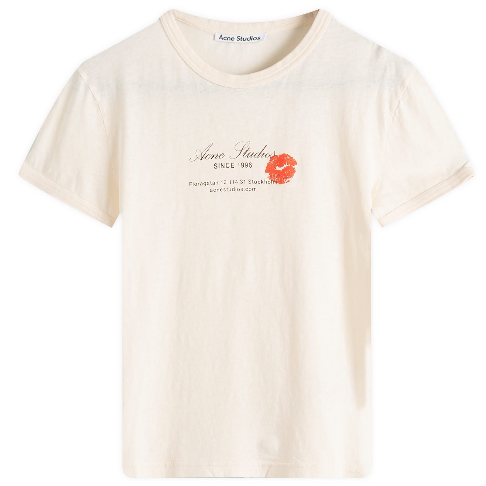 Acne Studios Etza Kiss Business Card Logo Shrunken T-Shirt - Pearl Grey