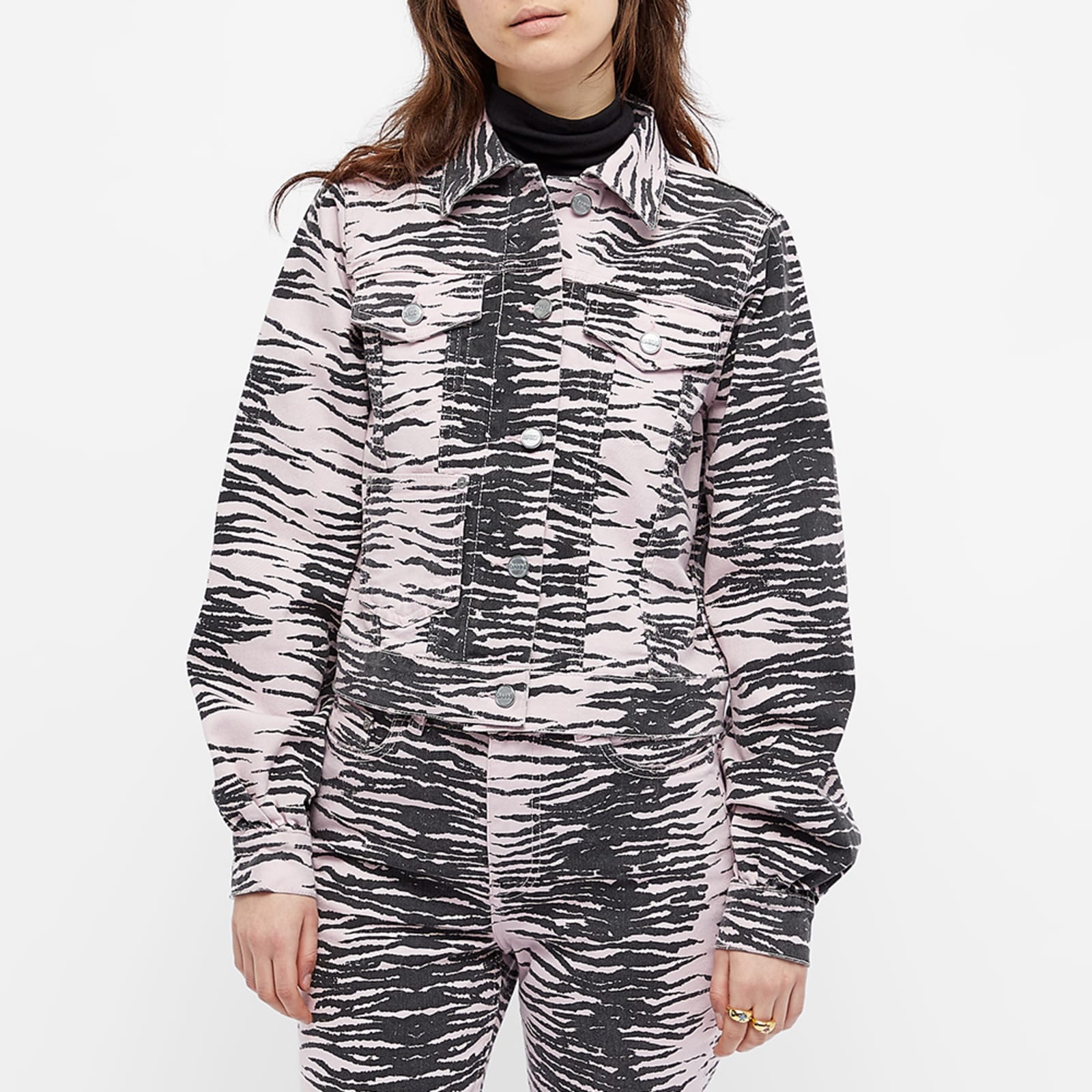 GANNI Zebra Print Denim Jacket Tiger Stripe Light Lilac END. (GB)
