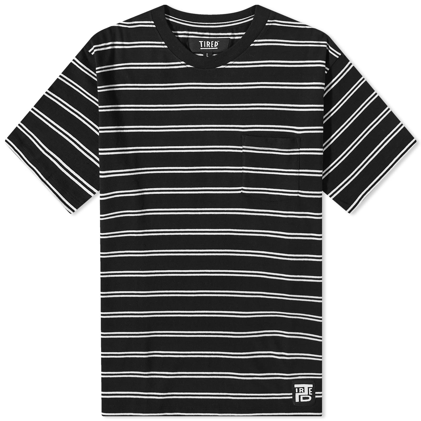 Tired Skateboards Stamp Stripe Pocket TShirt Black END.