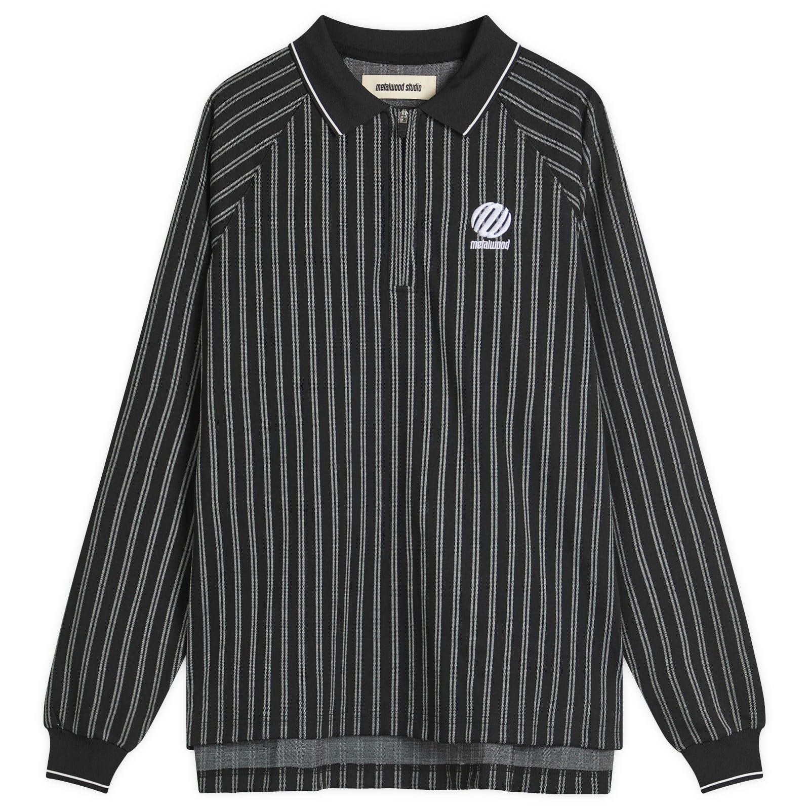Metalwood Studio Ribbed Long Sleeve Polo - Black