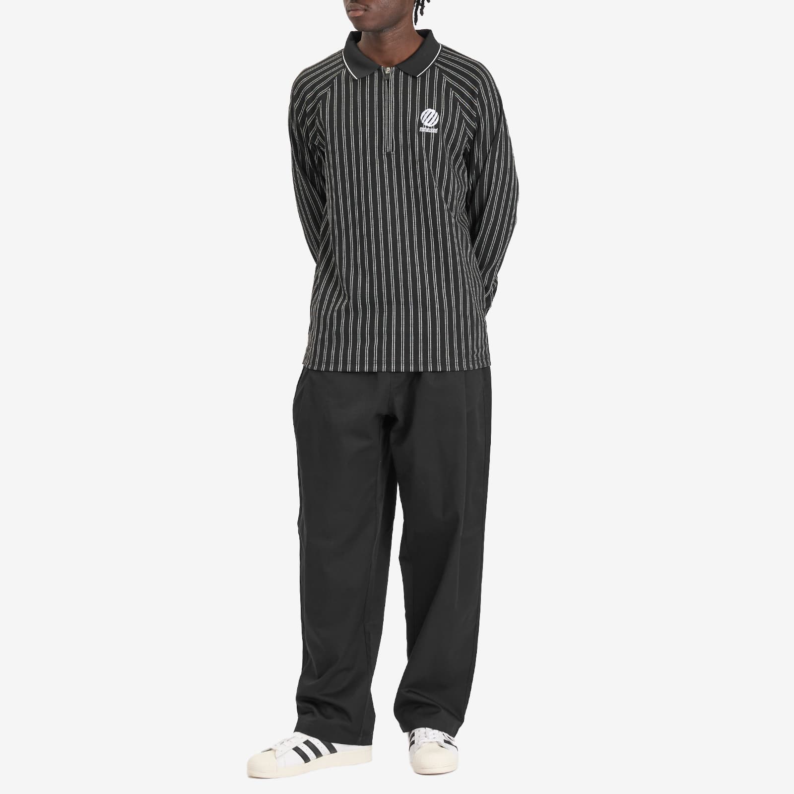 Metalwood Studio Ribbed Long Sleeve Polo - Black