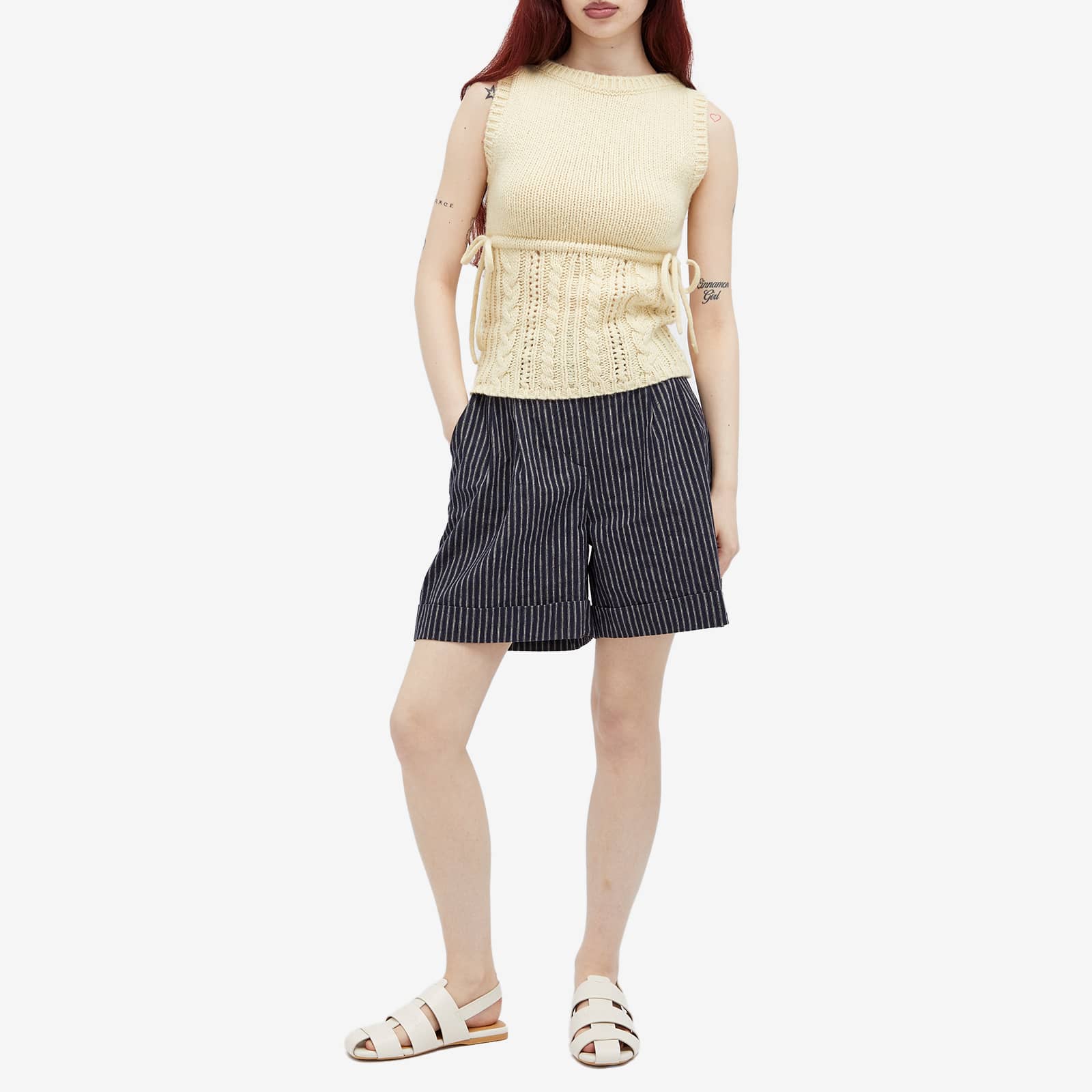 DONNI. Linen Stripe Pleated Short - Stone Stripe