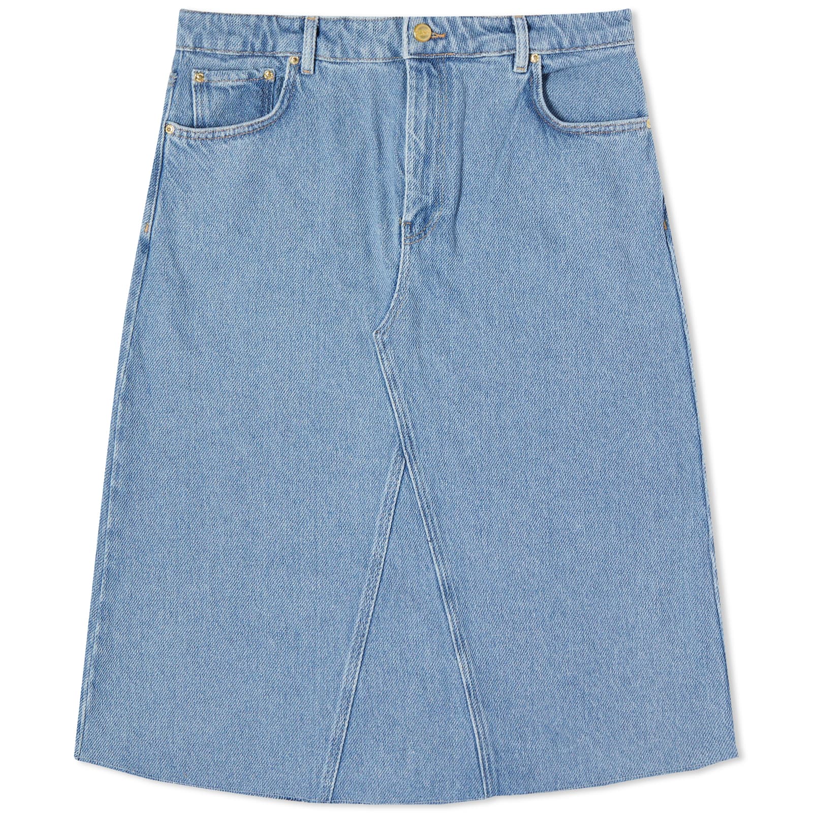 GANNI Denim Midi Skirt Light Blue Stone END. (AR)