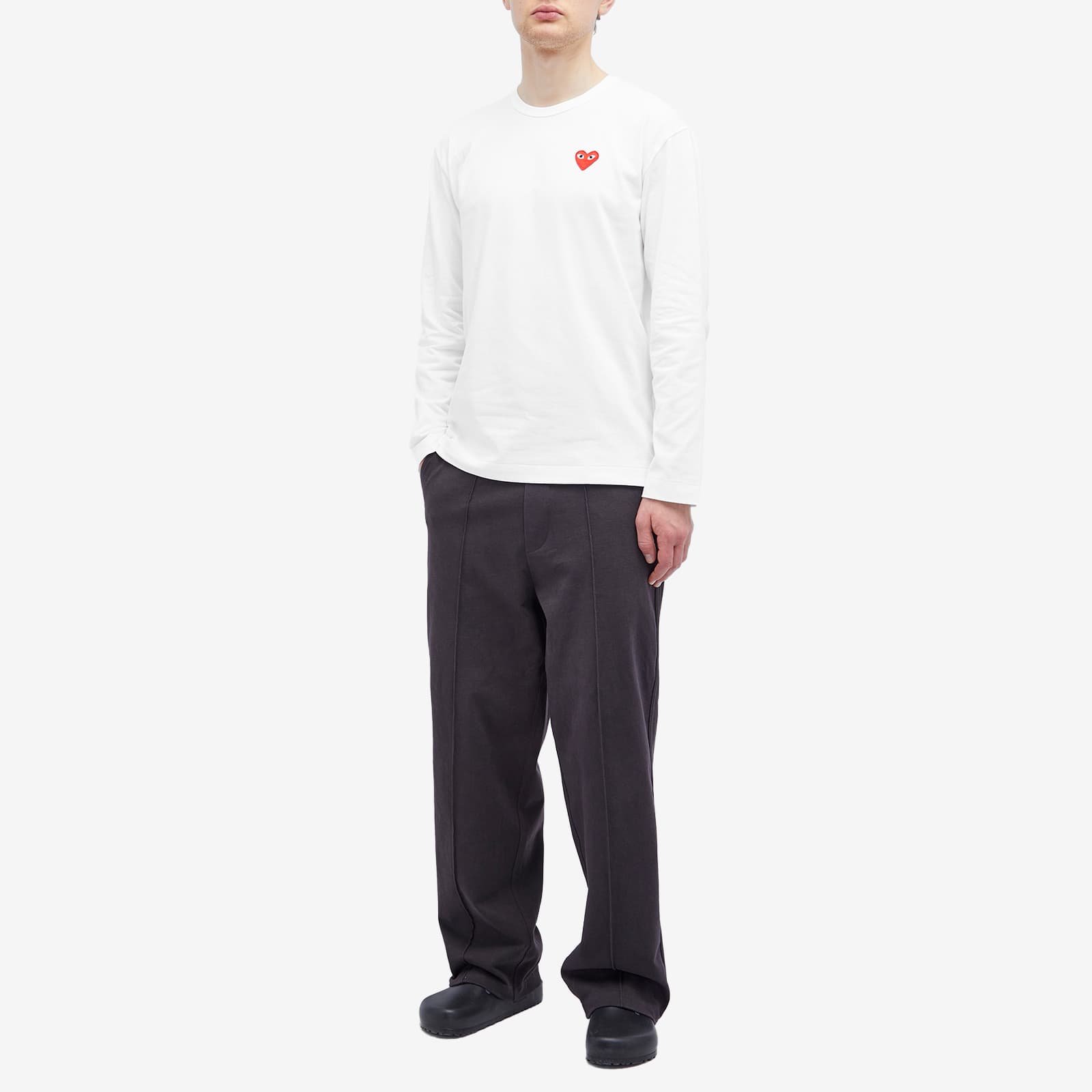 Comme des Garçons Play Long Sleeve Basic Logo T-Shirt - White & Red