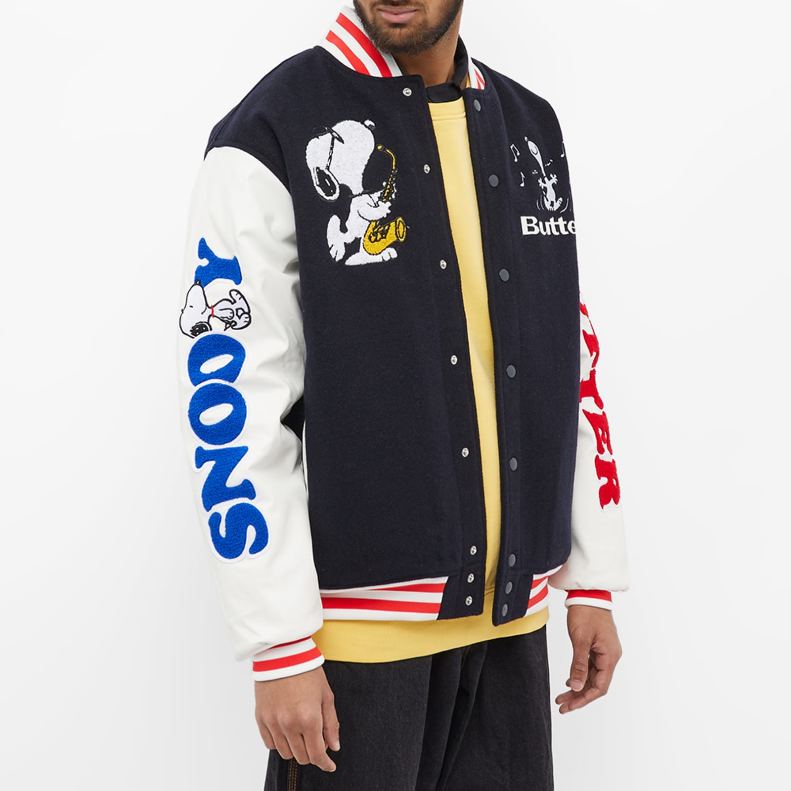 Butter Goods x Peanuts Jazz Varsity Jacket Navy END.