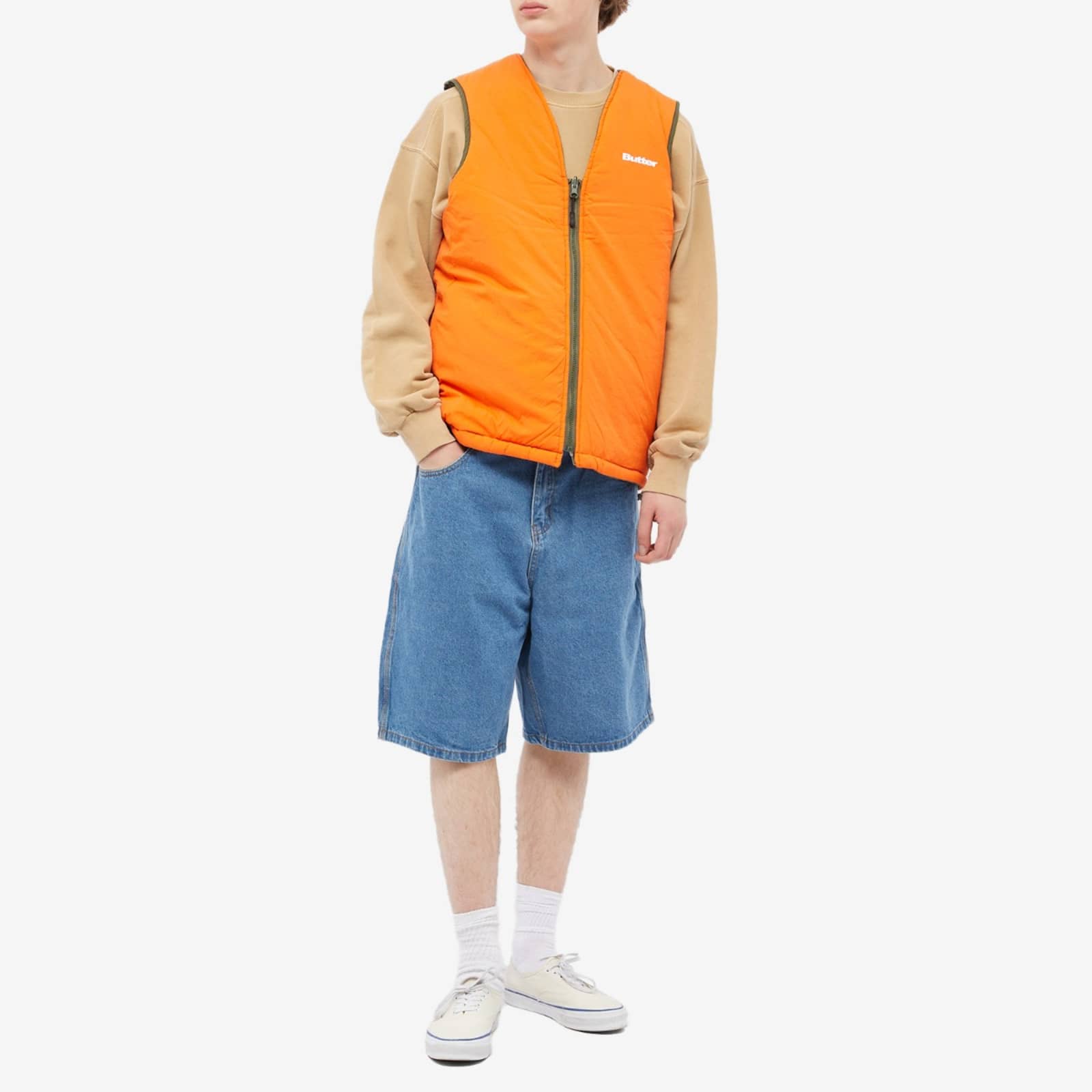 Butter Goods Chain Link Reversible Puffer Vest Army & Orange END.