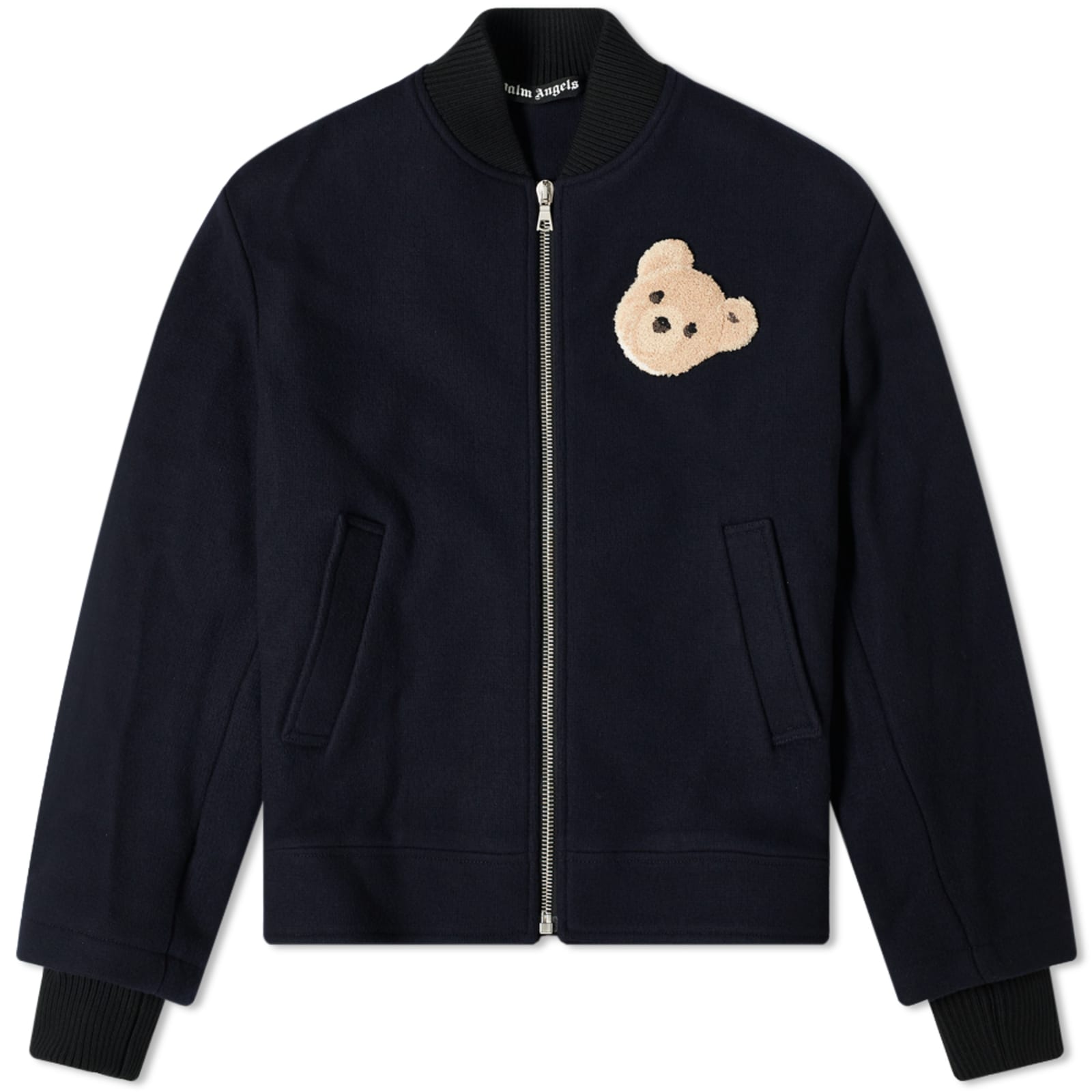 Palm Angels Bear Back Logo Bomber Jacket - Navy & Brown