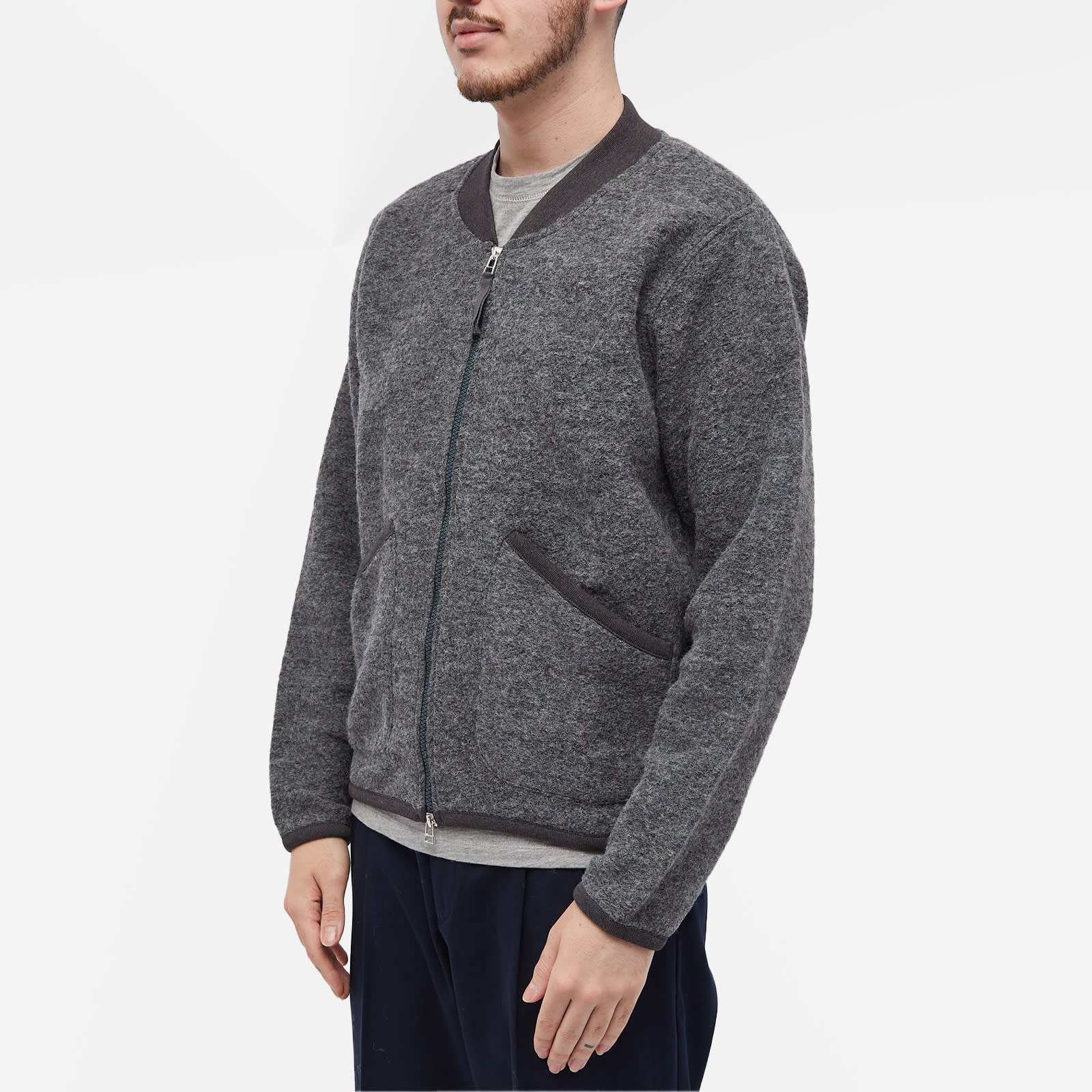 Universal Works Wool Fleece Zip Bomber Jacket Grey Marl END.