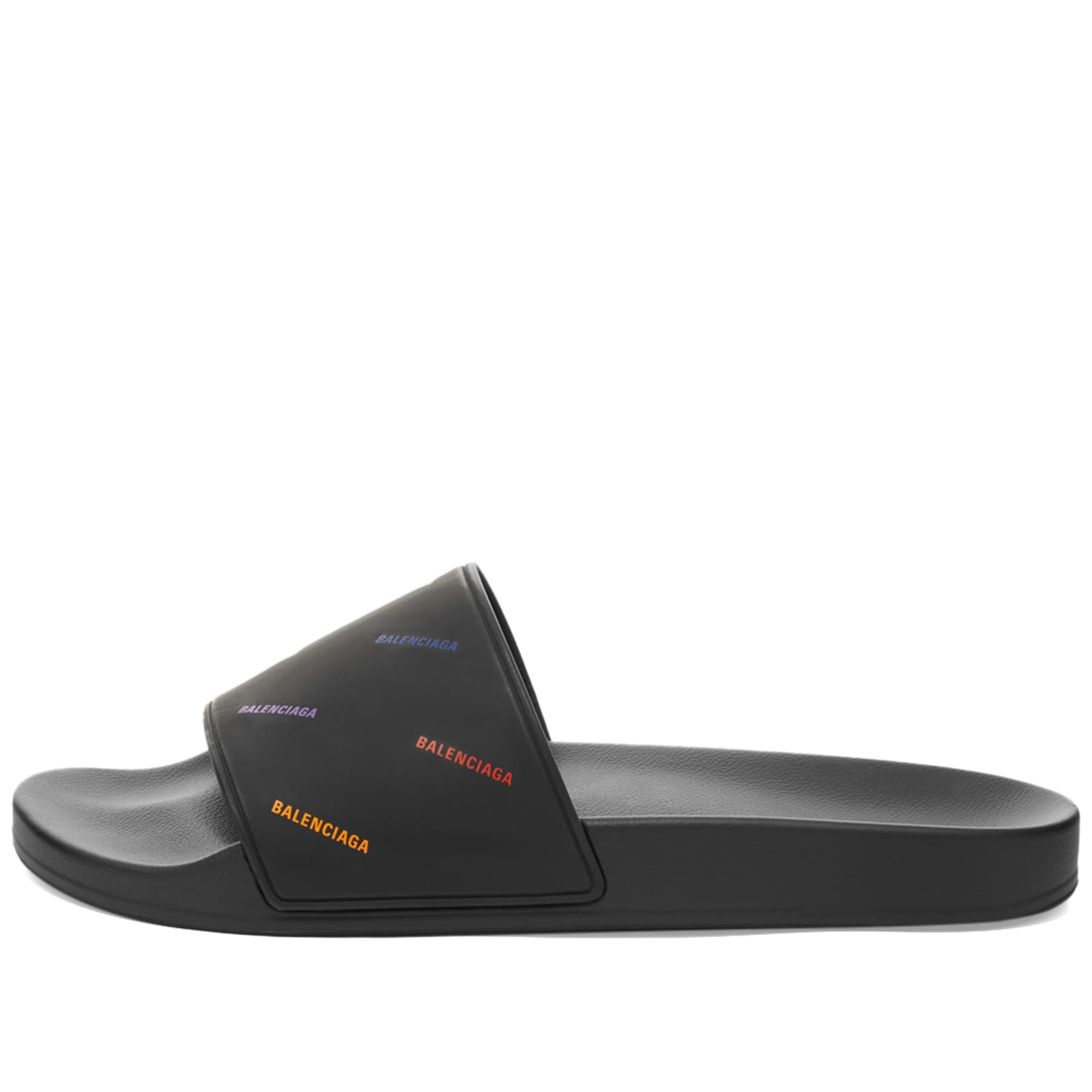 Balenciaga Pride Pool Slide Black, White & Multi END.