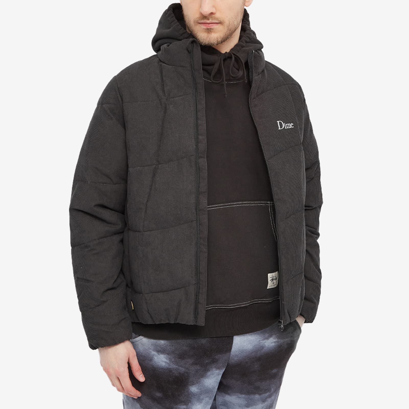 Dime Corduroy Wave Puffer Jacket - Black