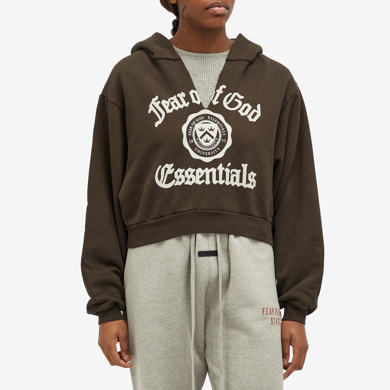 Fear of God ESSENTIALS Heavy Fleece Cropped V-Neck Hoodie