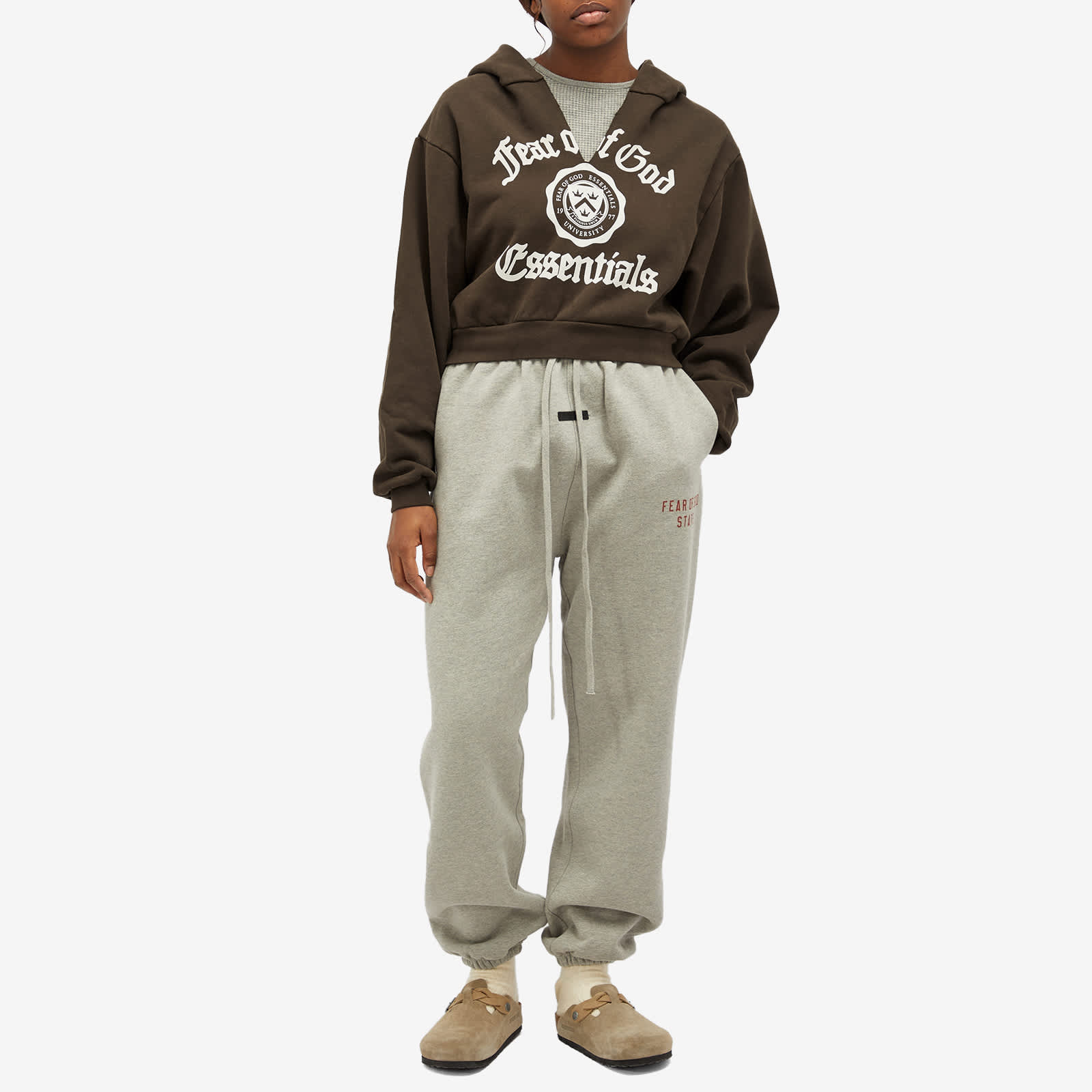 Fear of God ESSENTIALS Heavy Fleece Cropped V-Neck Hoodie