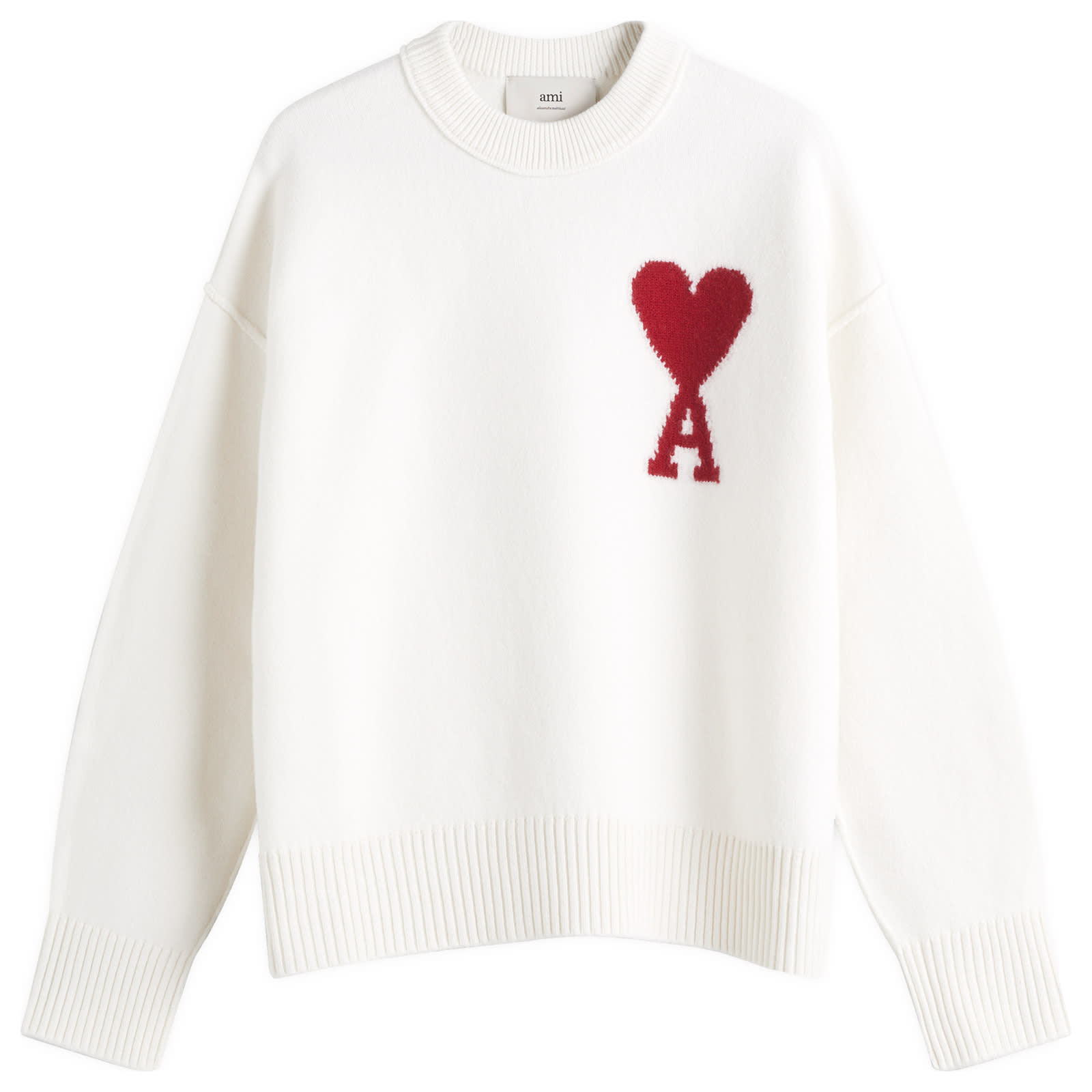 AMI ADC Large Crew Knit Sweater - Off White & Red