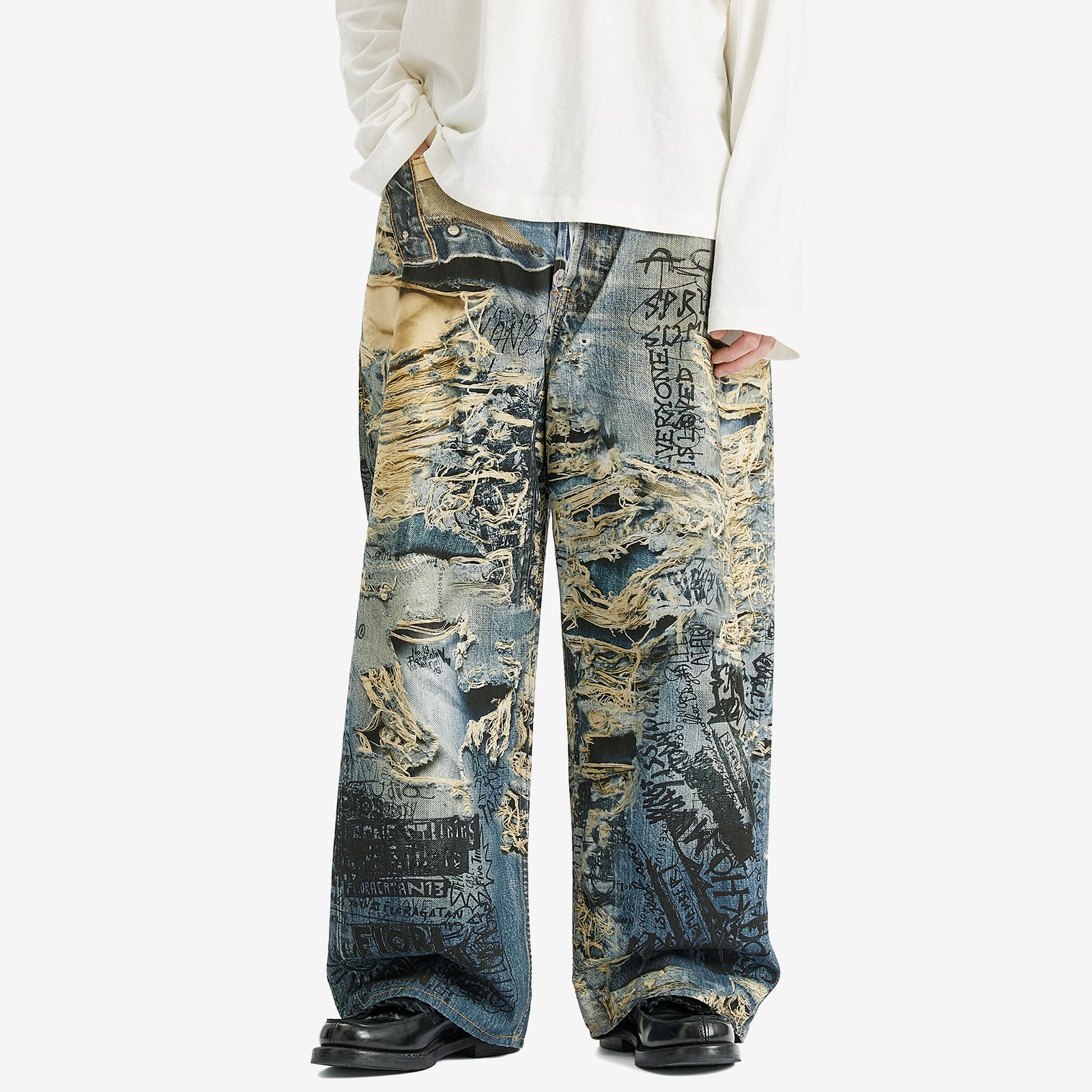 Acne Studios rompe L'Oeil "Torn Scribble" Print Baggy Jeans