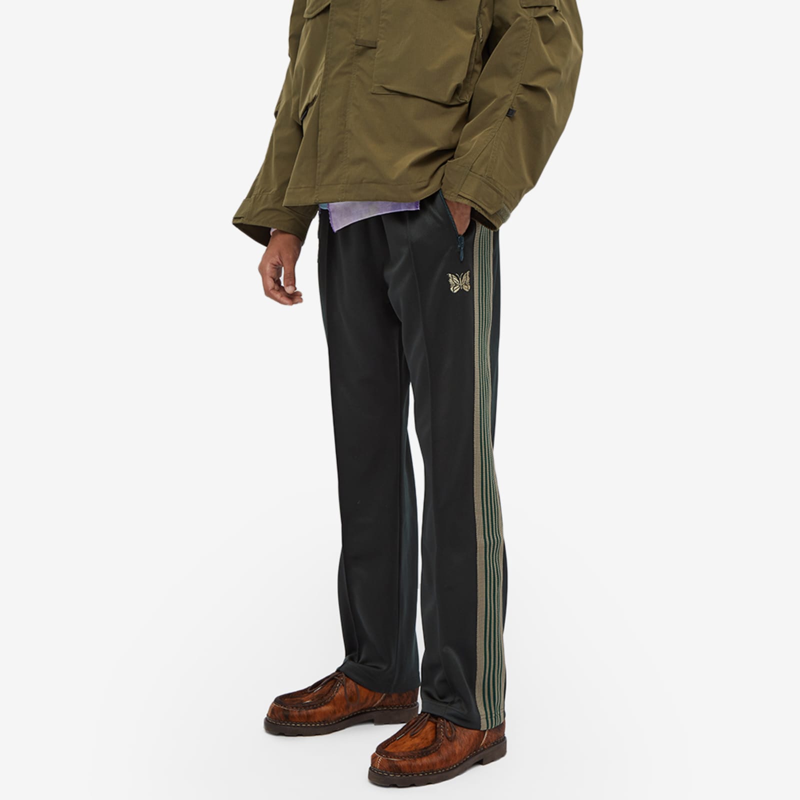 Needles Poly Smooth Narrow Track Pant - Dark Green