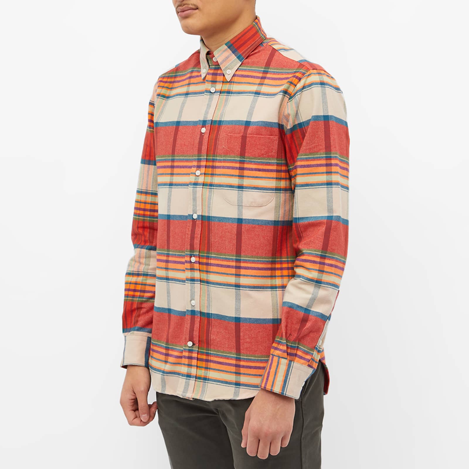 Gitman Vintage Button Down Moleskin Flannel Shirt Sunrise Stripe END.